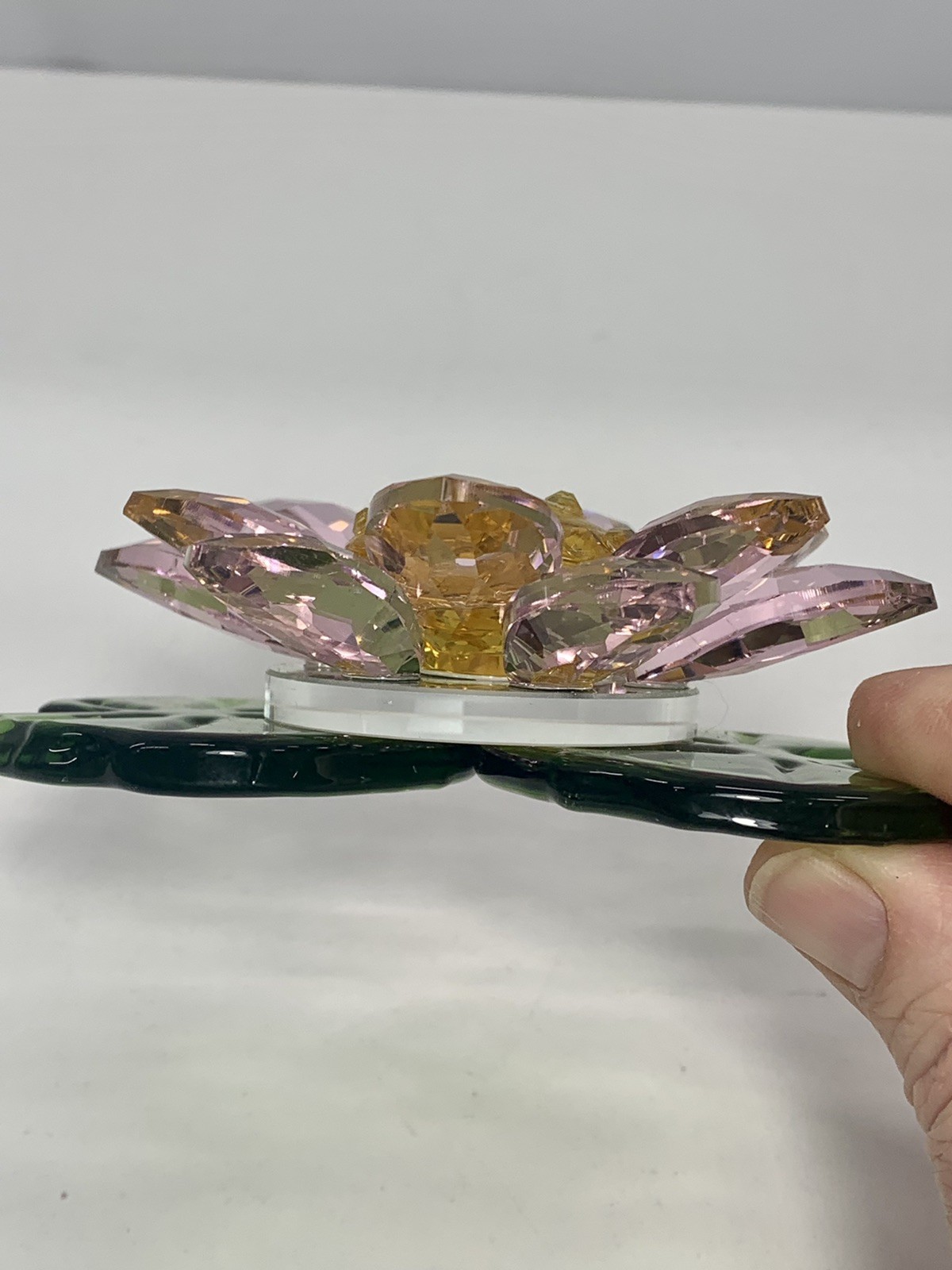 Crystal Pink Lotus Flower Green Lily Pad