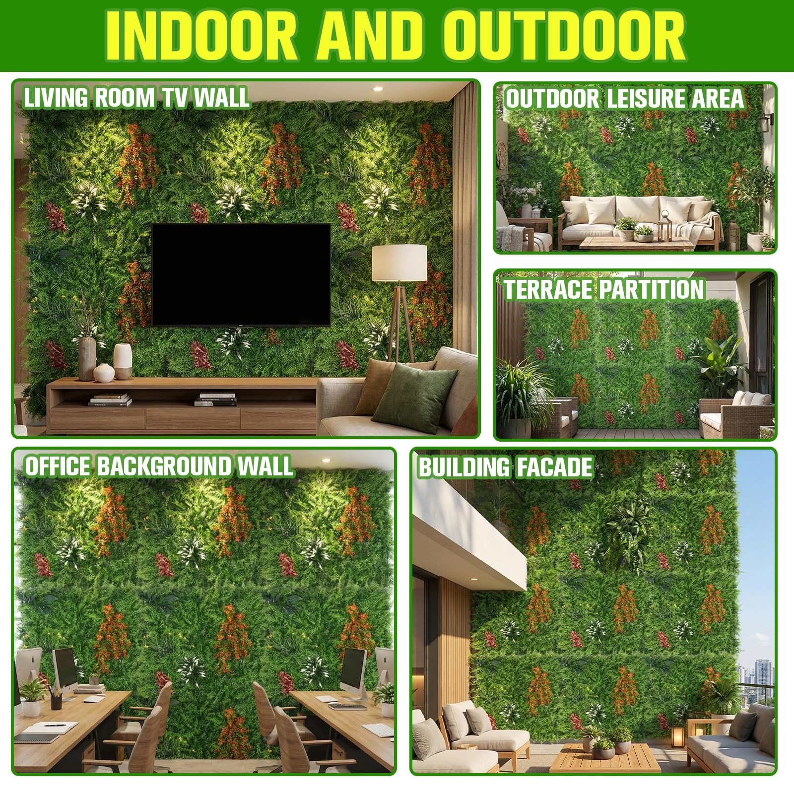 3Pcs 1x1m PE Artificial Grass Wall Panel Purple Flower Mixed Foliage Home Garde