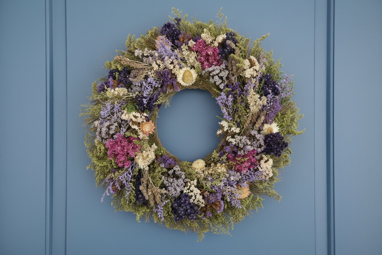 18″ Dried Floral Wreath Neutral Spring Summer Front Door Farmhouse Decor