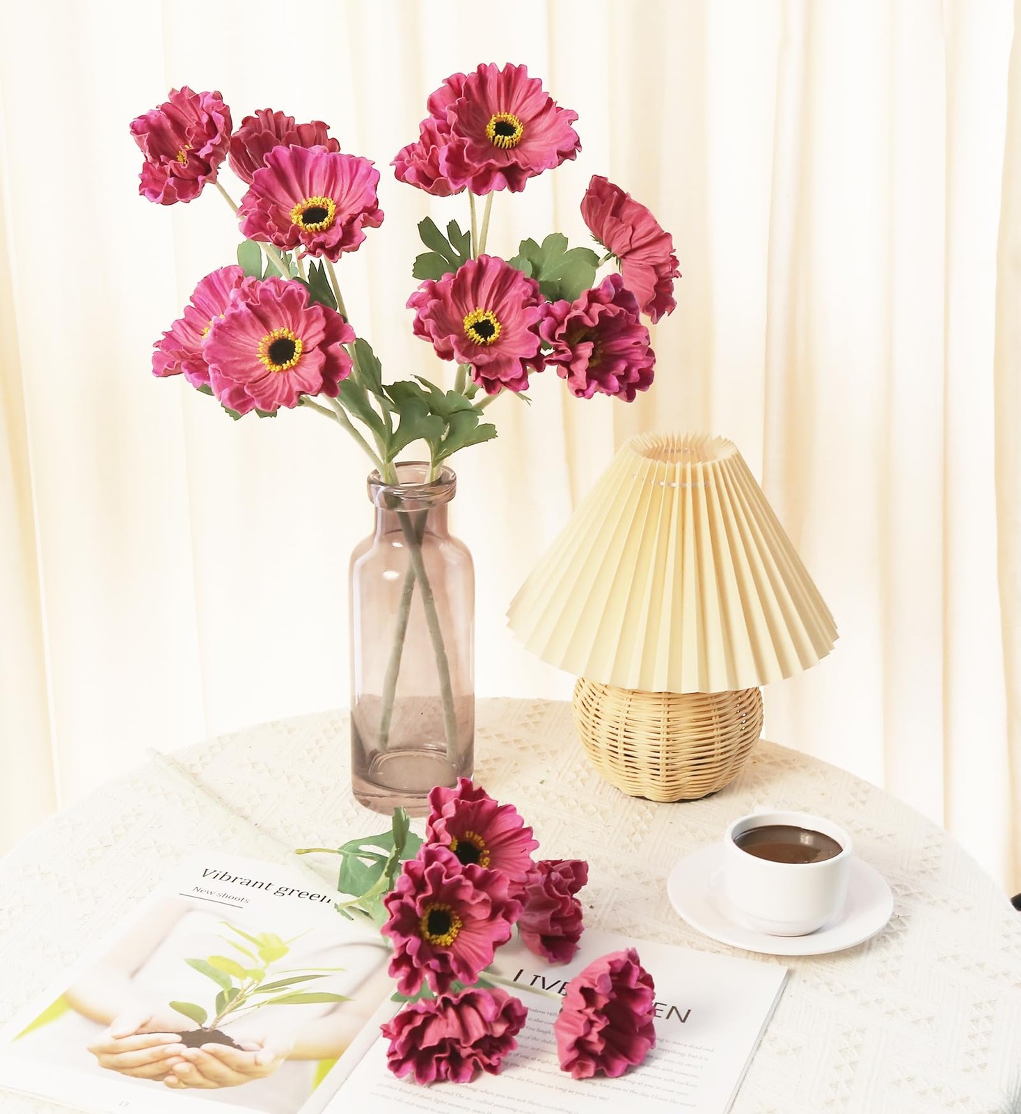 15 Heads Poppy Flowers Artificial, 3PCS PU Real Touch Hot Pink Flowers Faux P…