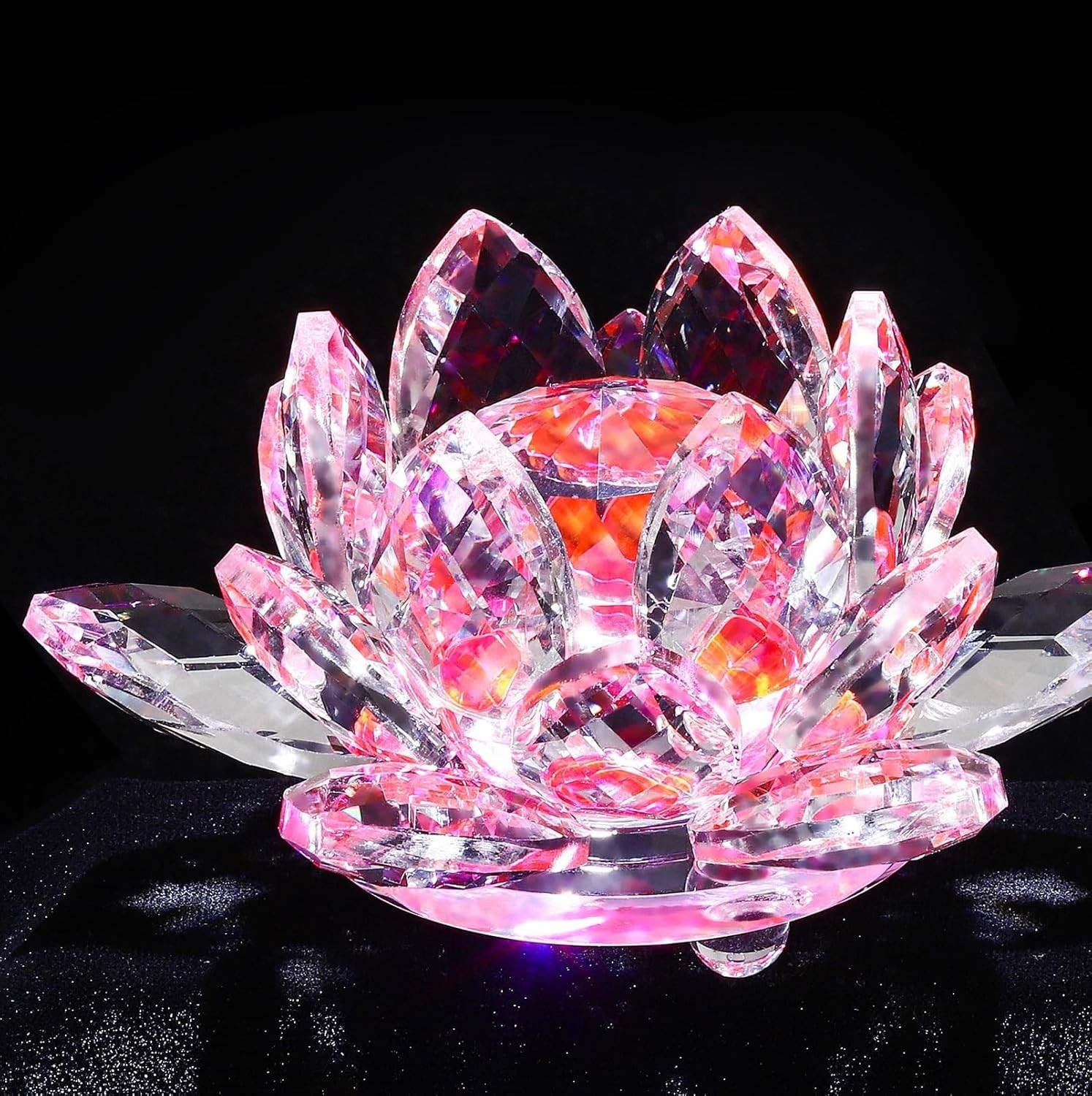 Beautiful 4” Pink Crystal Lotus – Feng Shui Charm & Decorative Paperweight