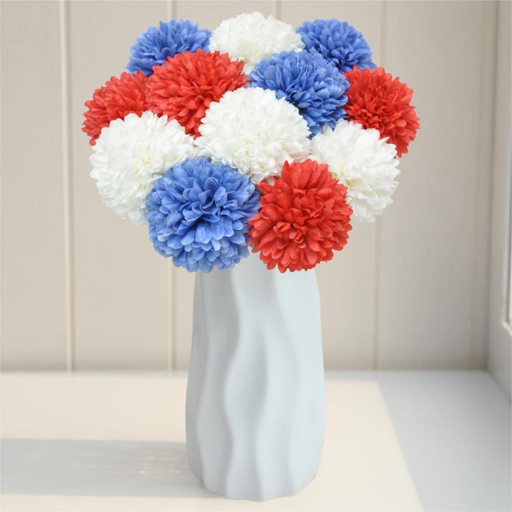 Artificial Chrysanthemum Ball Flowers Bouquet 12Pcs on 4Th of July Glorious Mora