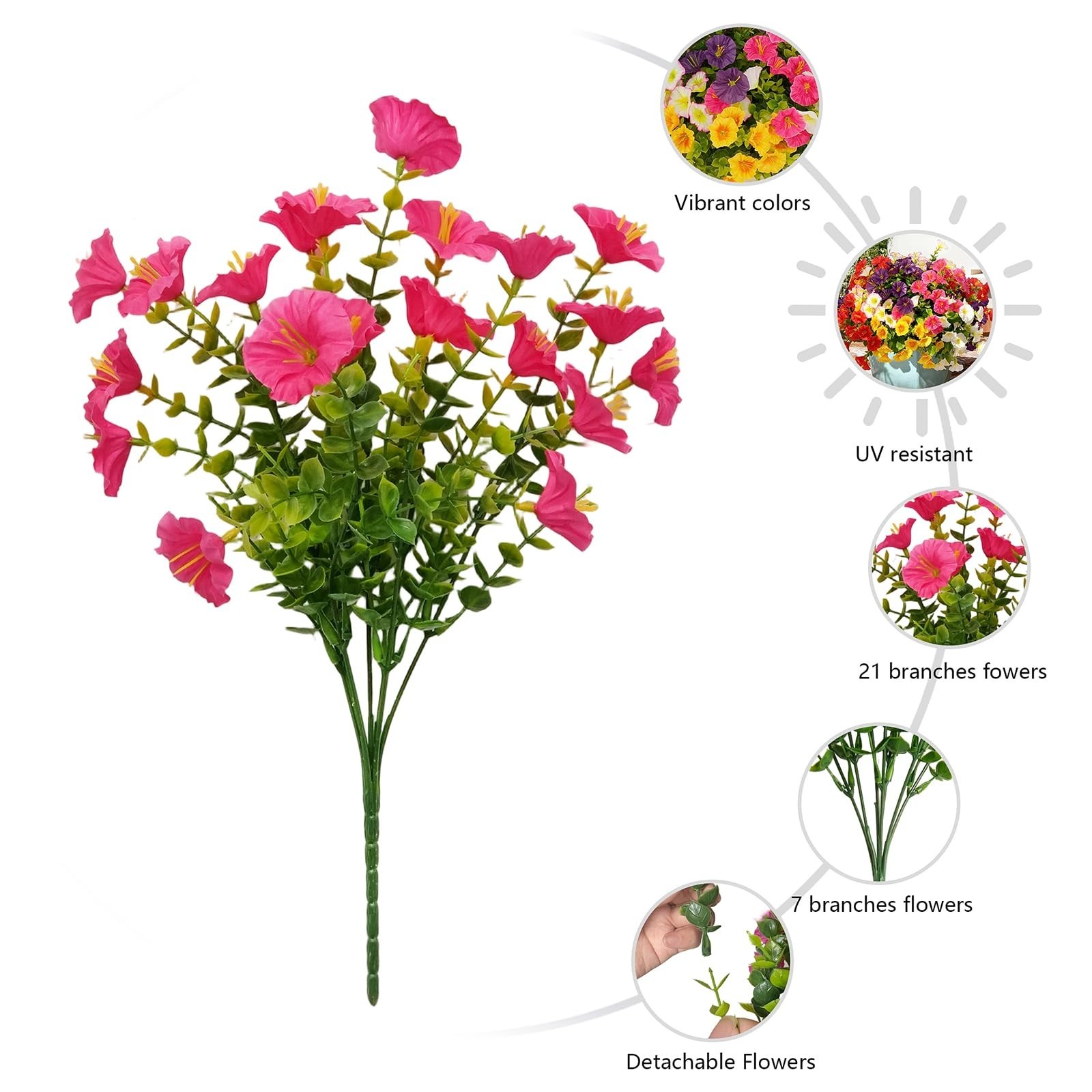 18 Bundles UV Resistant Artificial Flowers – Realistic Silk Morning Glory for Ga