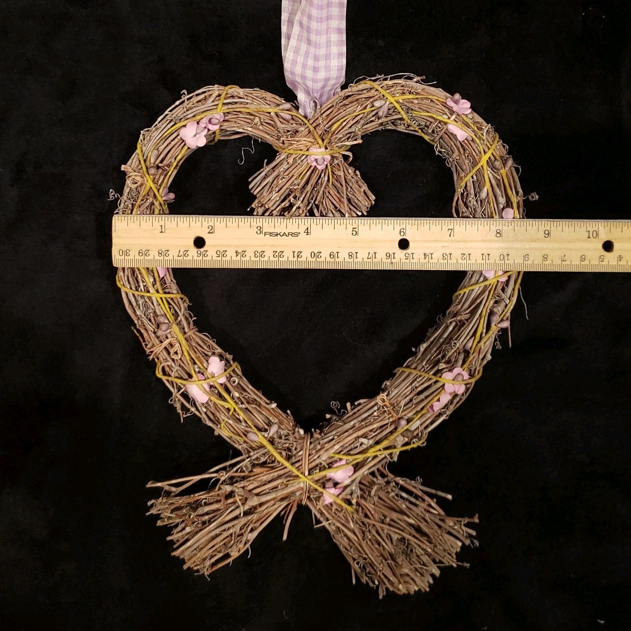 Heart Shaped Grapevine Vintage Wreath Purple Flower Grandma Cottagecore Handmade