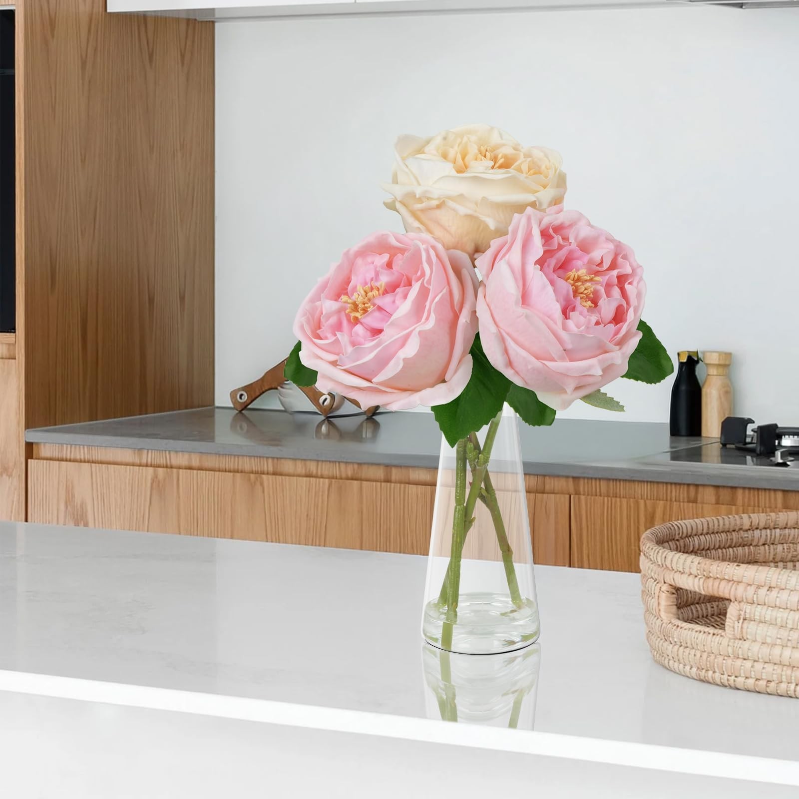 Fake Flowers in Vase Artificial Pink Peonies Arrangements Table Centerpiece