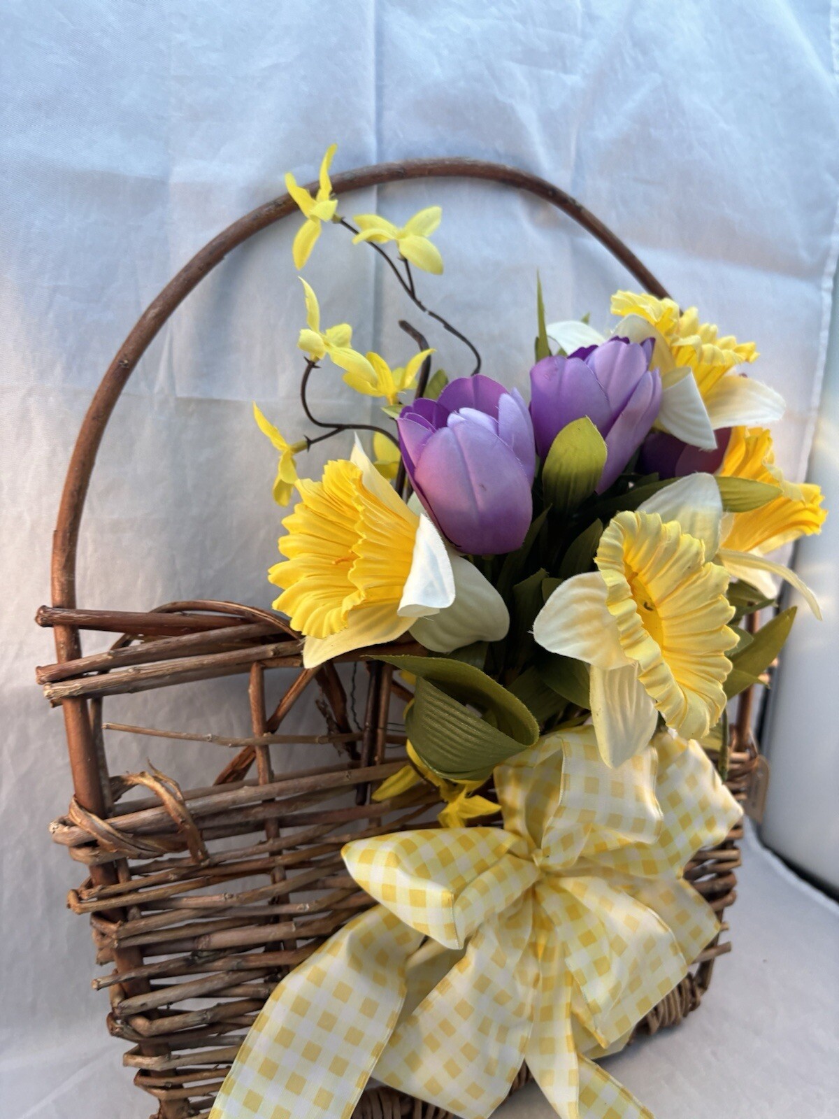 Hanging Door Wall Basket with Spring Summer Faux Flowers