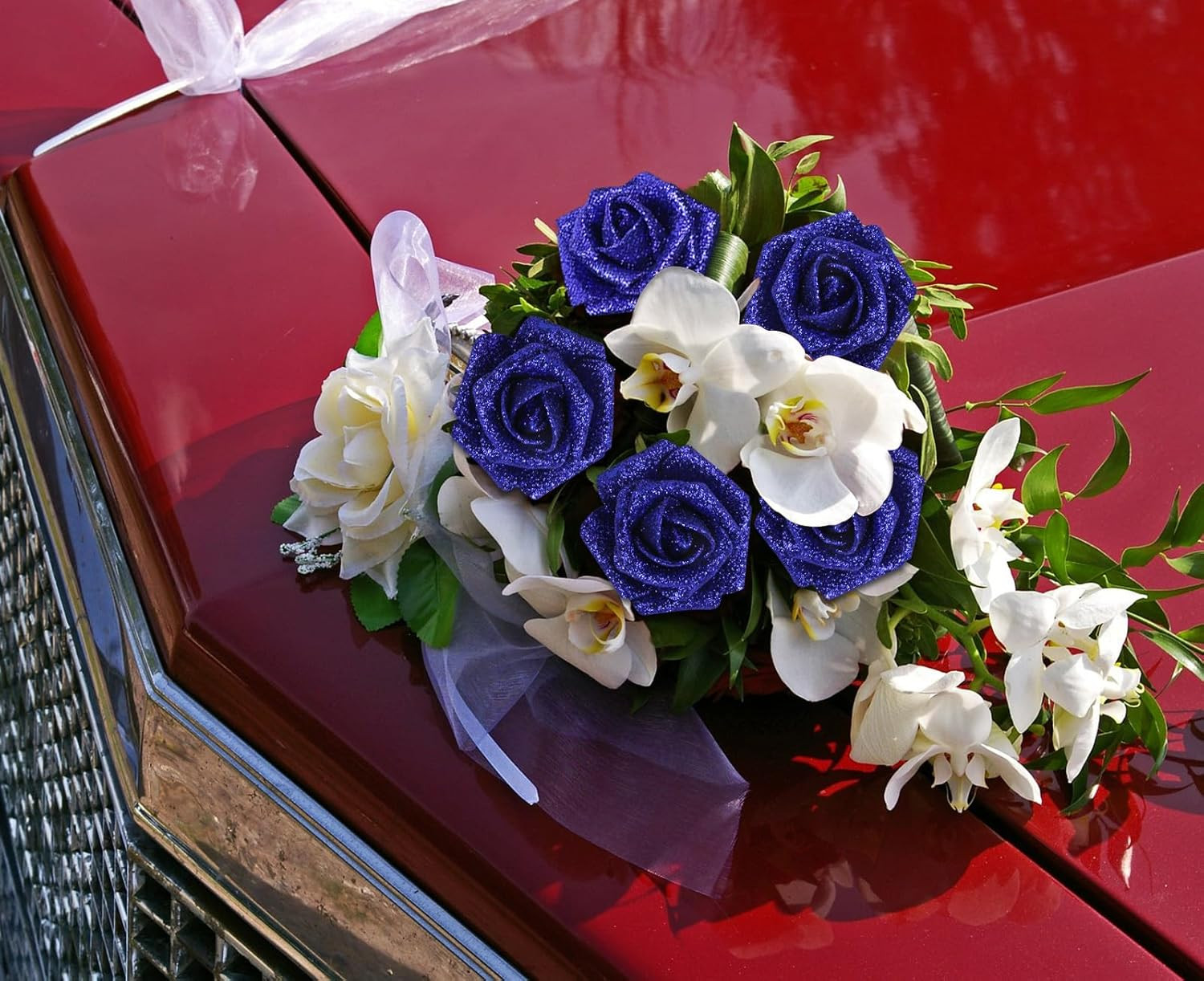 Foam Roses,50pcs Royal Blue Glitter Roses Glitter Flowers Foam Flowers with Stem