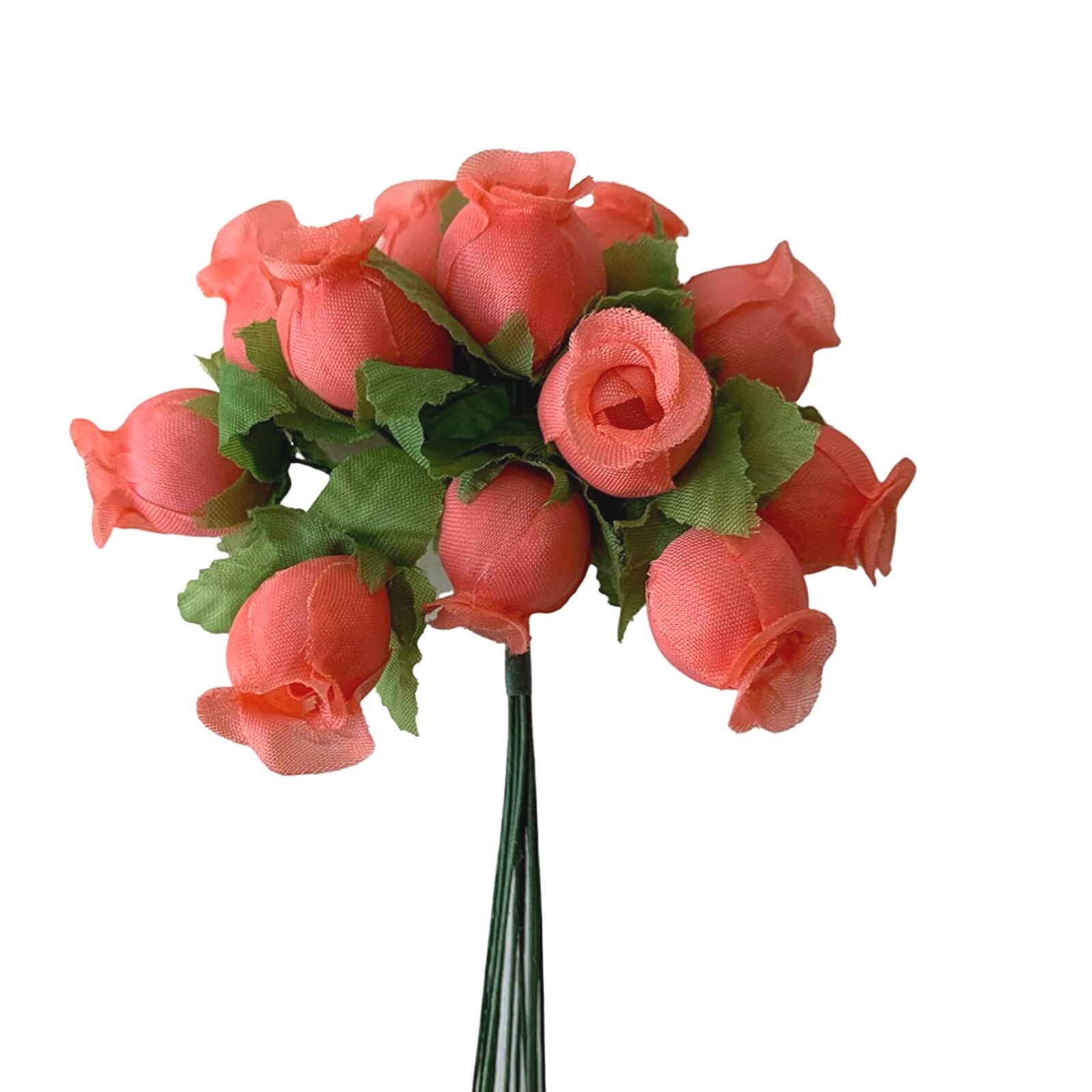 Coral Artificial Silk Flower Roses – 12 Mini Bouquets of 12 Rosebuds, 144 Total