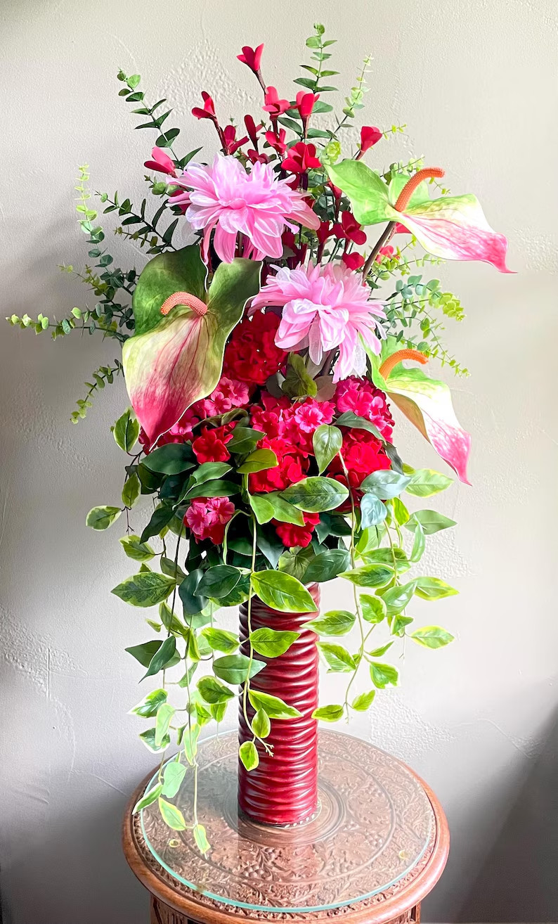 Tropical Red Pink Centerpiece Tall Oasis Living Dining Room Decor Bedroom Accent