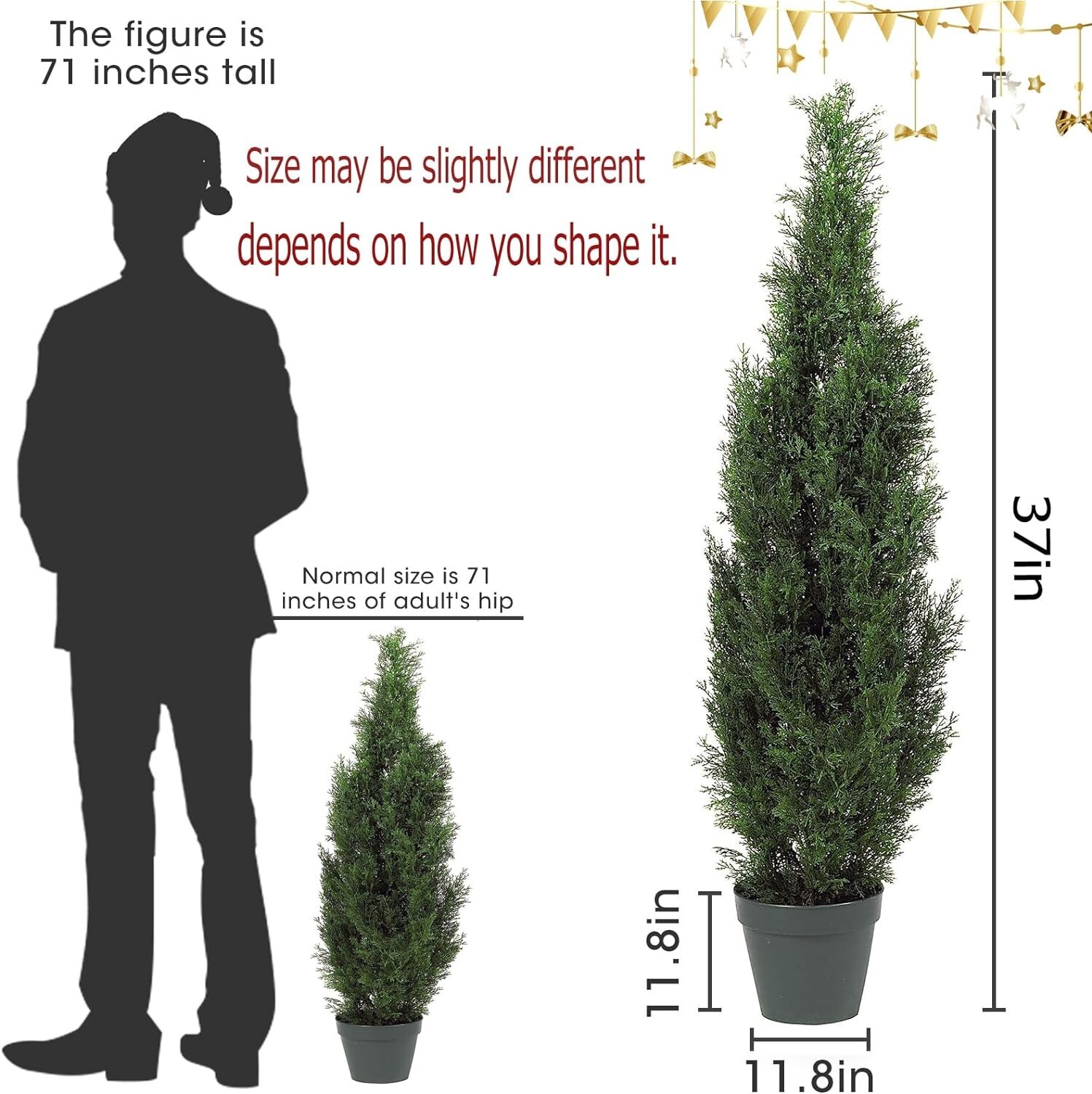 Decorative 3′ Cedar Topiary Trees in Pots – 2-Piece Set for Year-Round Charm