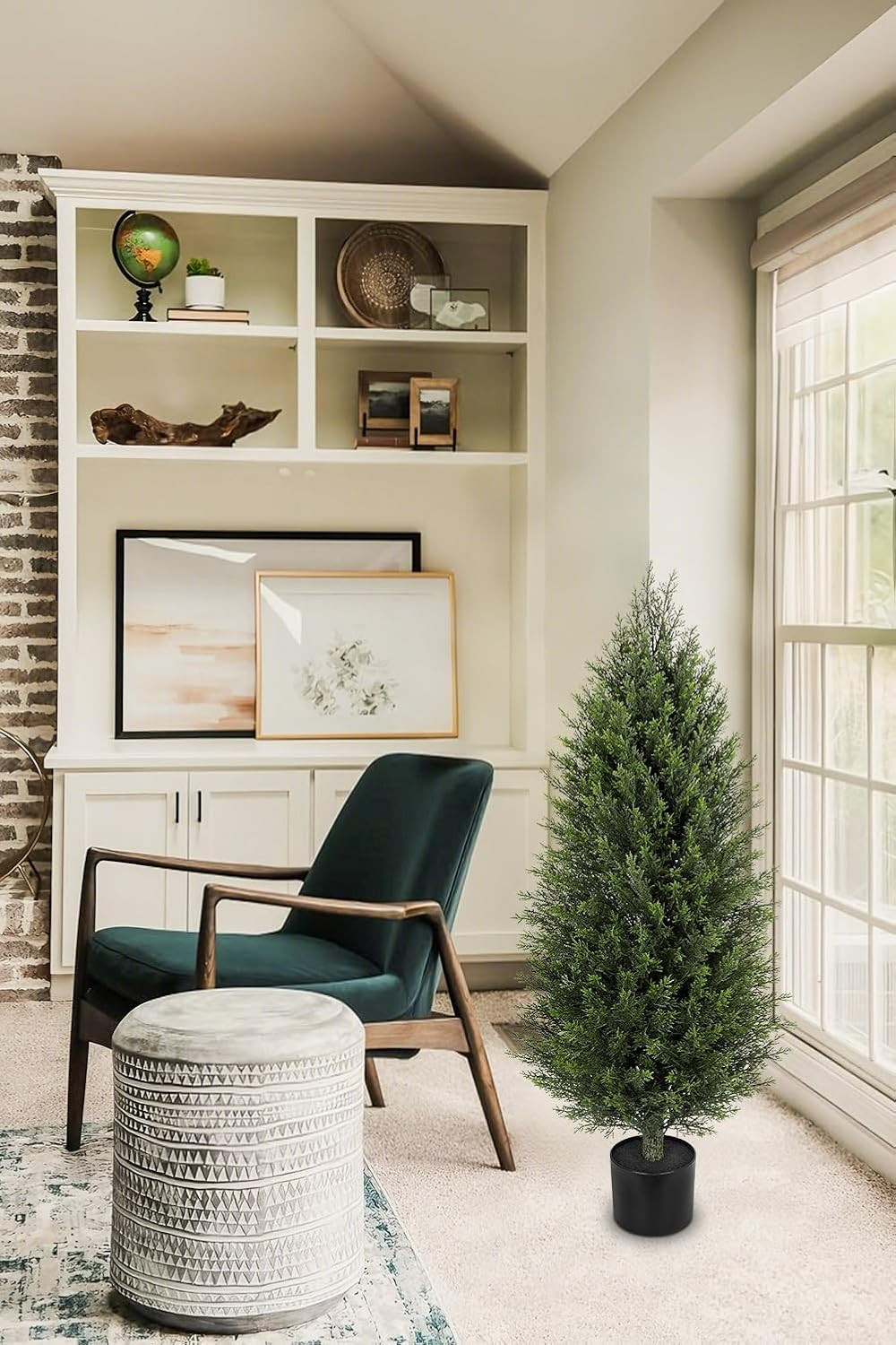 Set of 2 4FT Artificial Cedar Topiary Trees for Indoor/Outdoor Decor