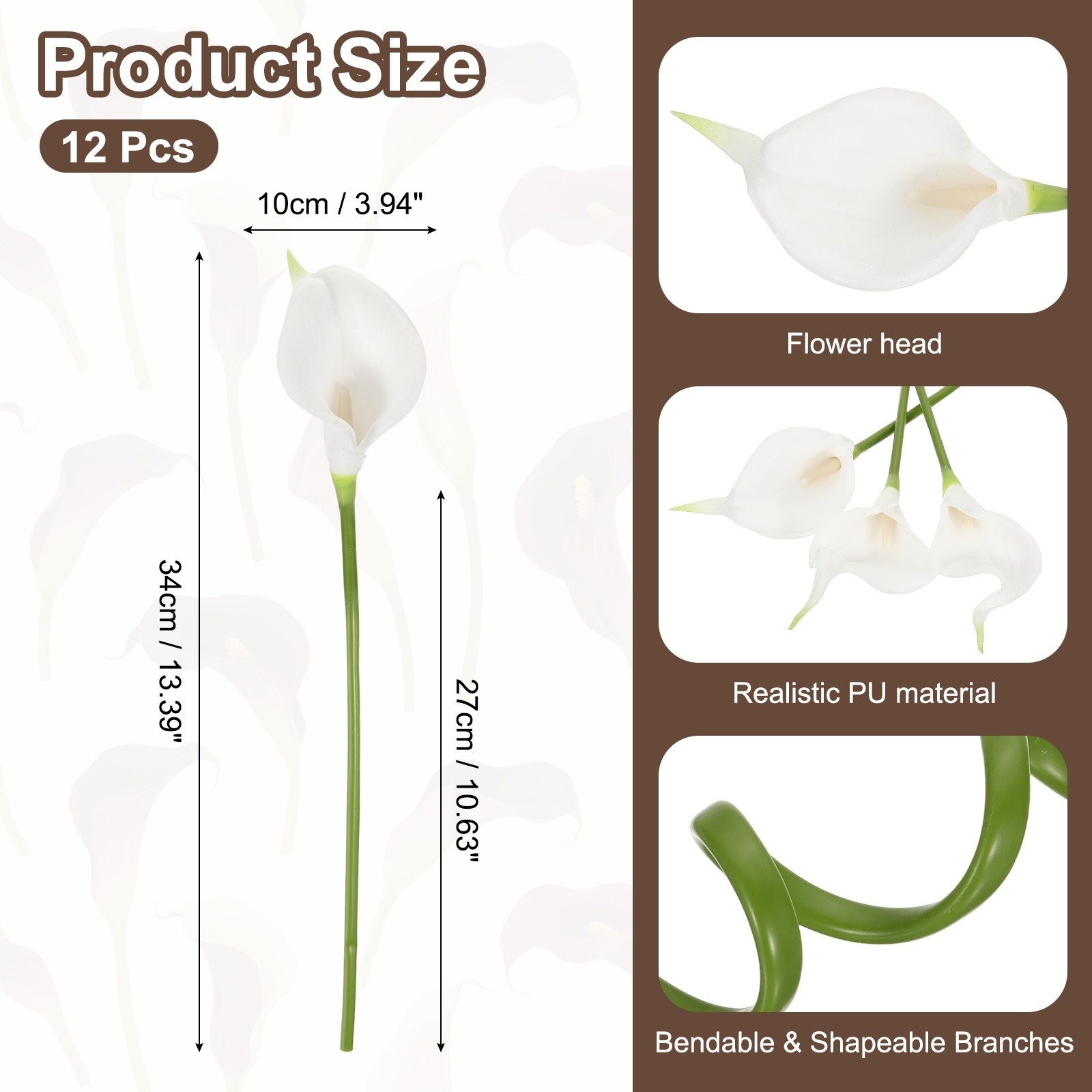 12 Pcs 13 Inch Artificial Calla Lily Fake Flowers Real Touch, White