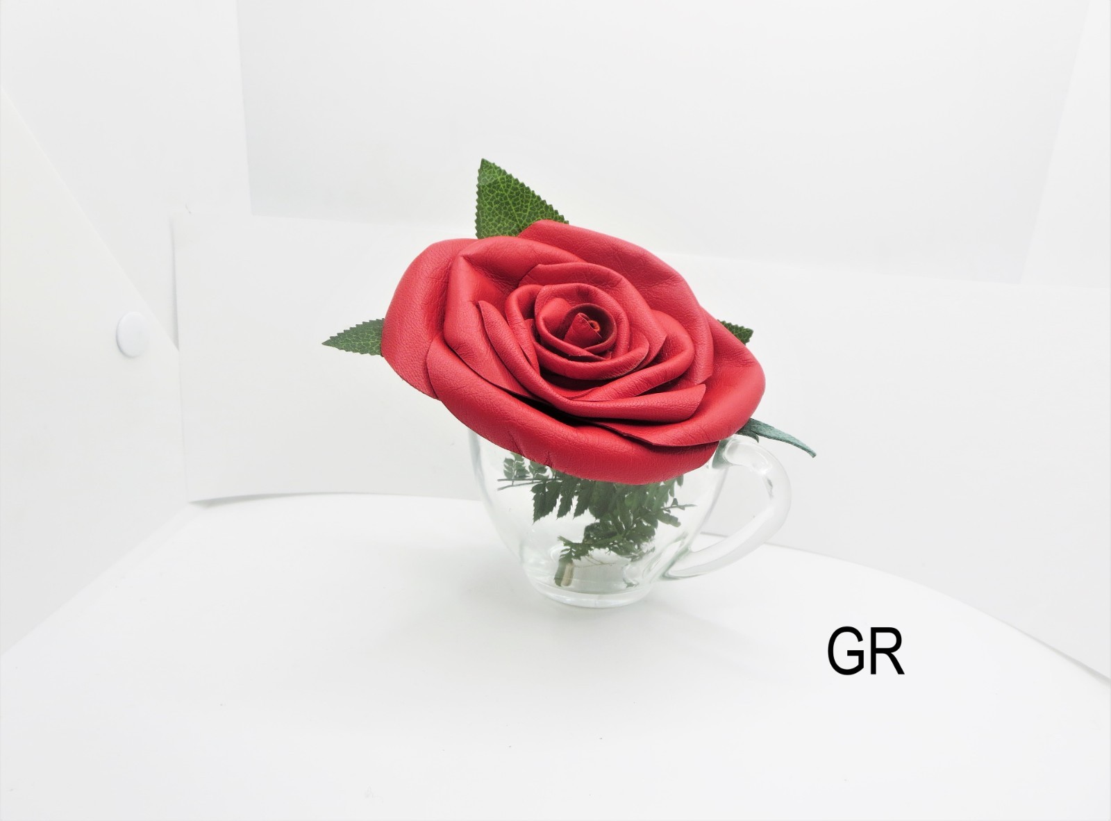 Wedding leather Anniversary gift idea red Rose In Tea Cup leather desk rose
