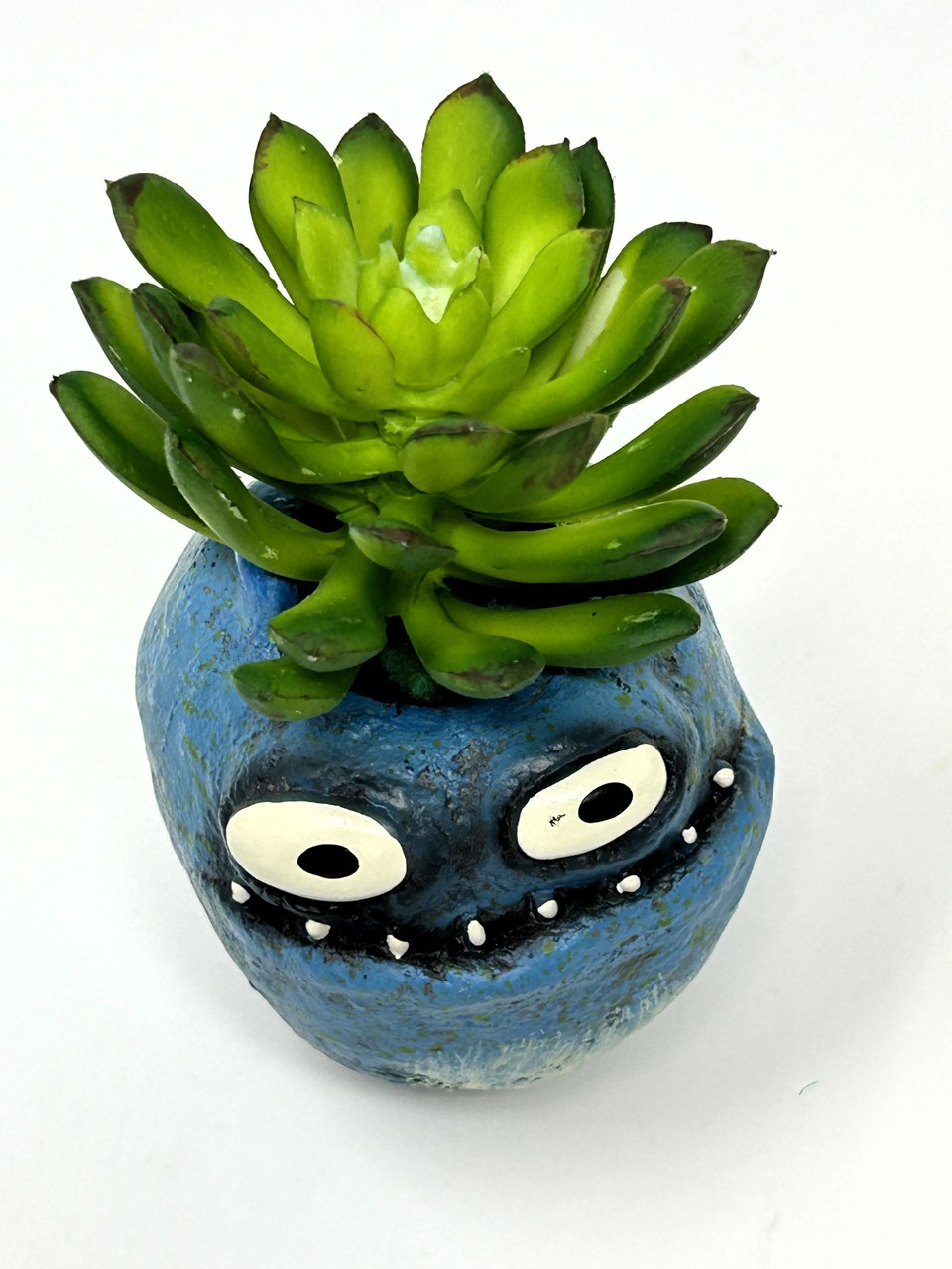 3.5″ Blue MURPHY Monster Blob House Mini pot WITH faux PLANT as shown