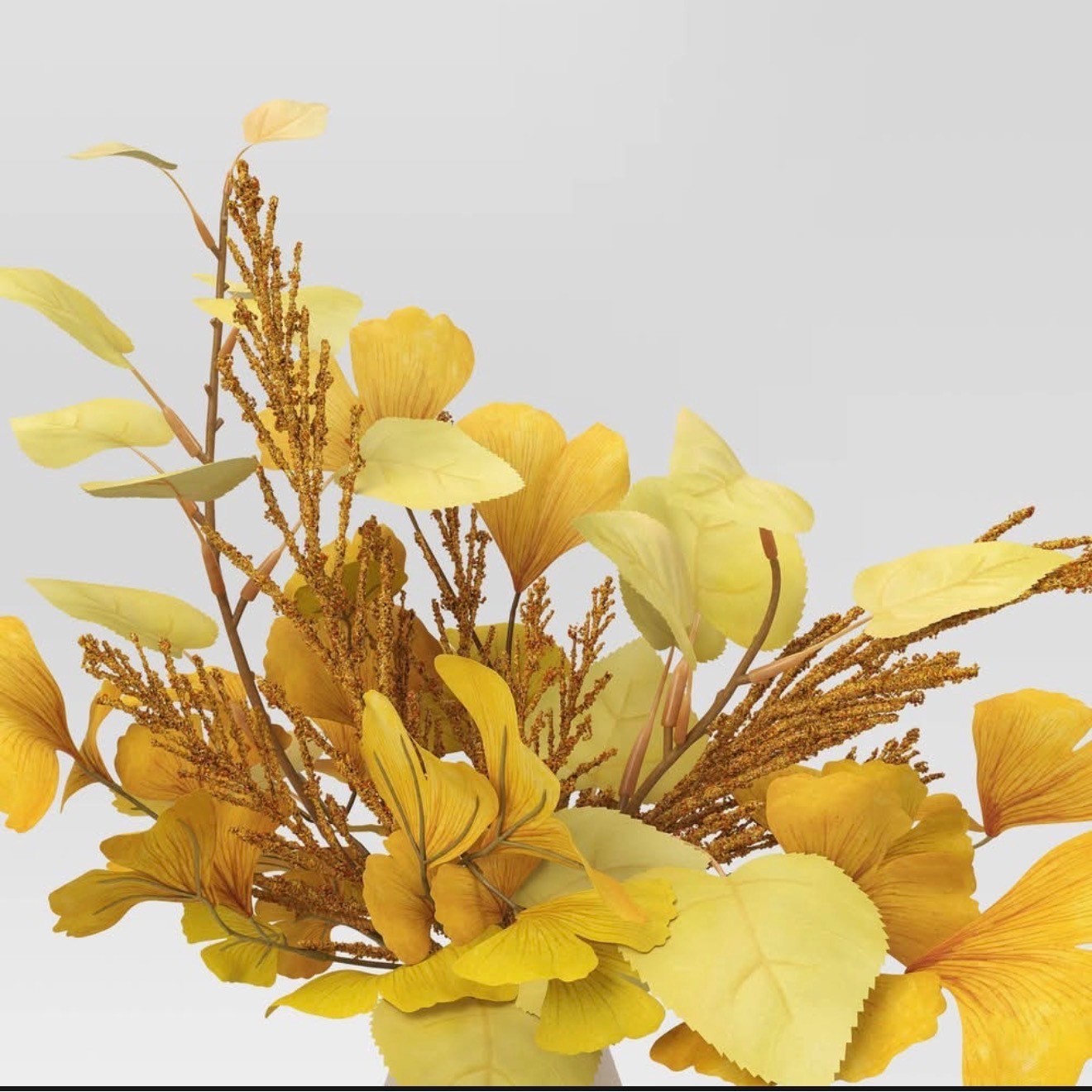 Set of 4 Threshold Faux Ginkgo Leaf Floral Arrangement in Ceramic Vase Yellow