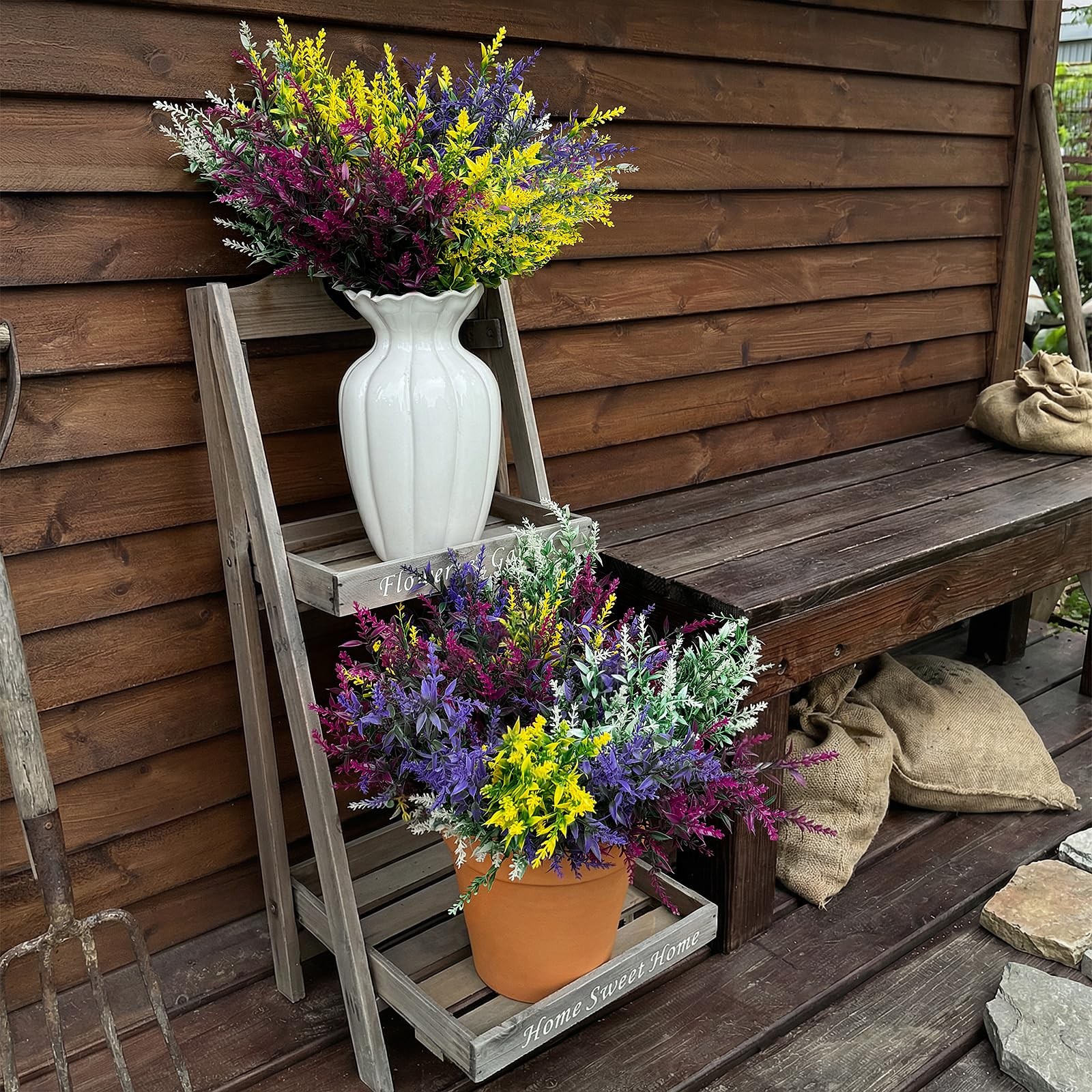 8 Bundles Artificial Flowers for Outdoors, Lavender Flowers Artificial, UV Re…