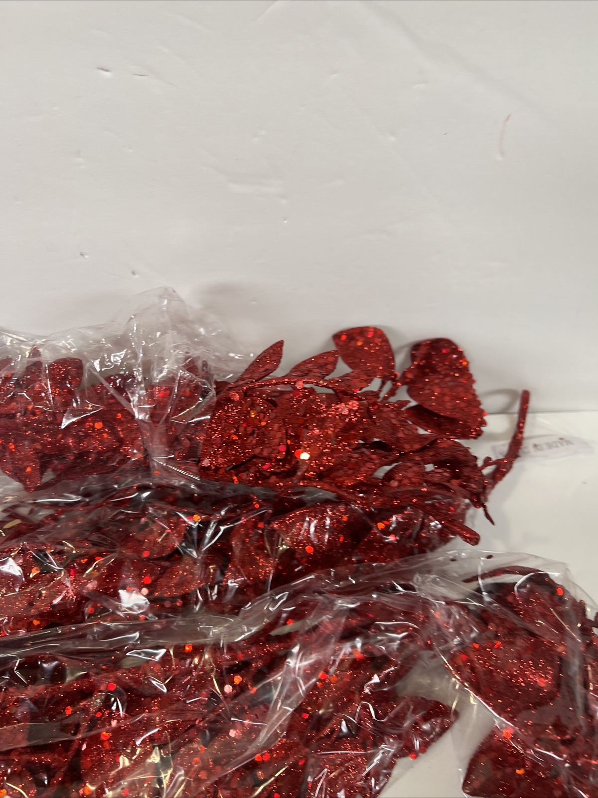 Set of 2 Red 4′ Shimmering Leaf Garlands Glitter Valerie Parr Hill