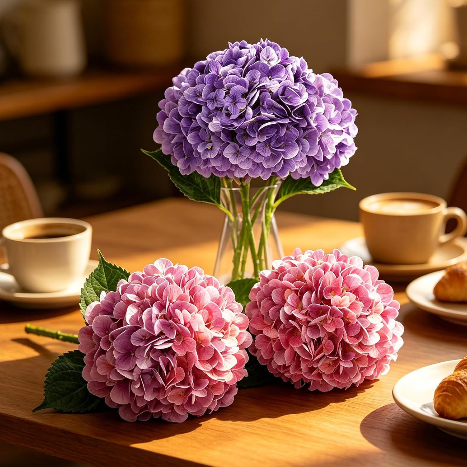 8Pcs Purple Magenta Artificial Hydrangea Flowers for Home Wedding Decor