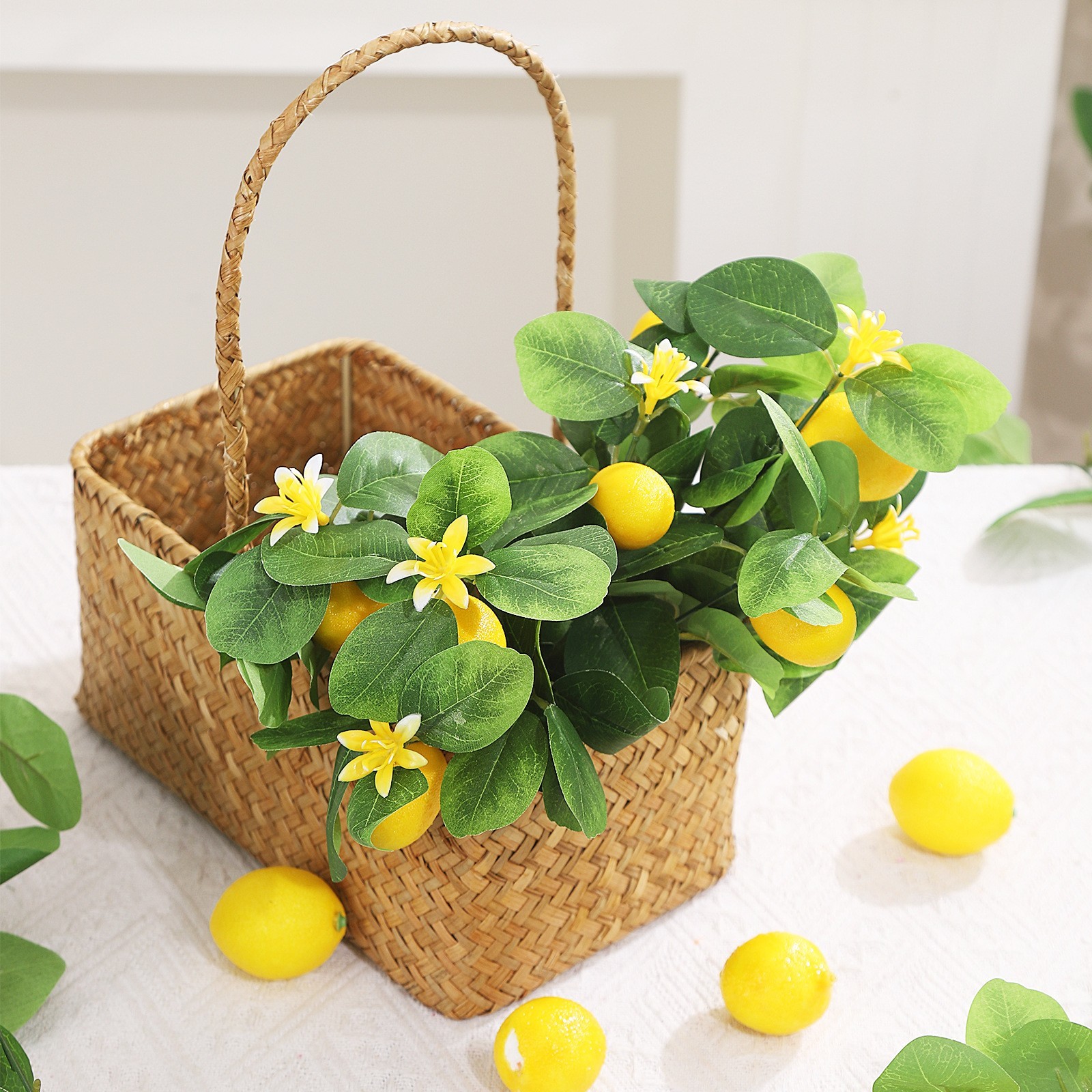 36g Lightweight Lemon Branch Decor 11.8 Inches with 5 Realistic Yellow Lemons