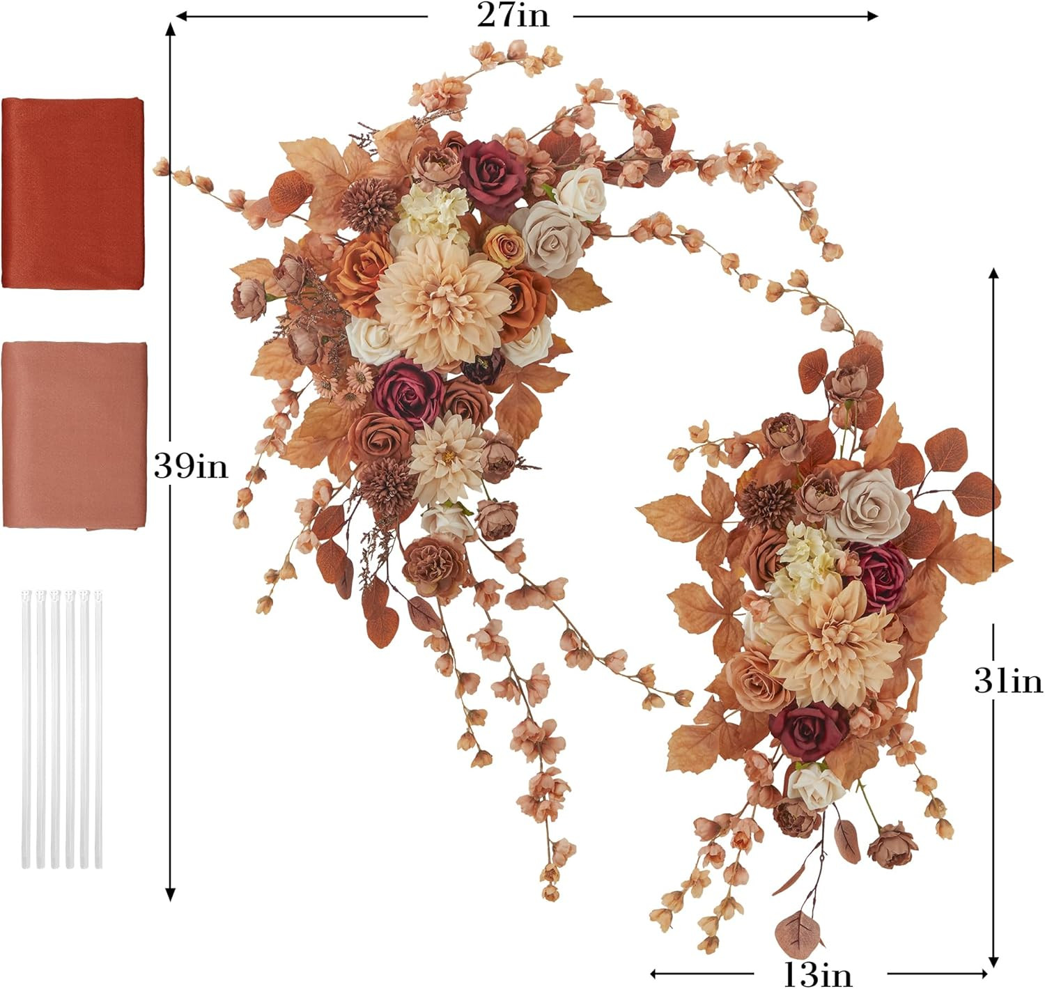 Burnt Orange Wedding Arch Flowers Kit – 4pcs with Draping Fabric