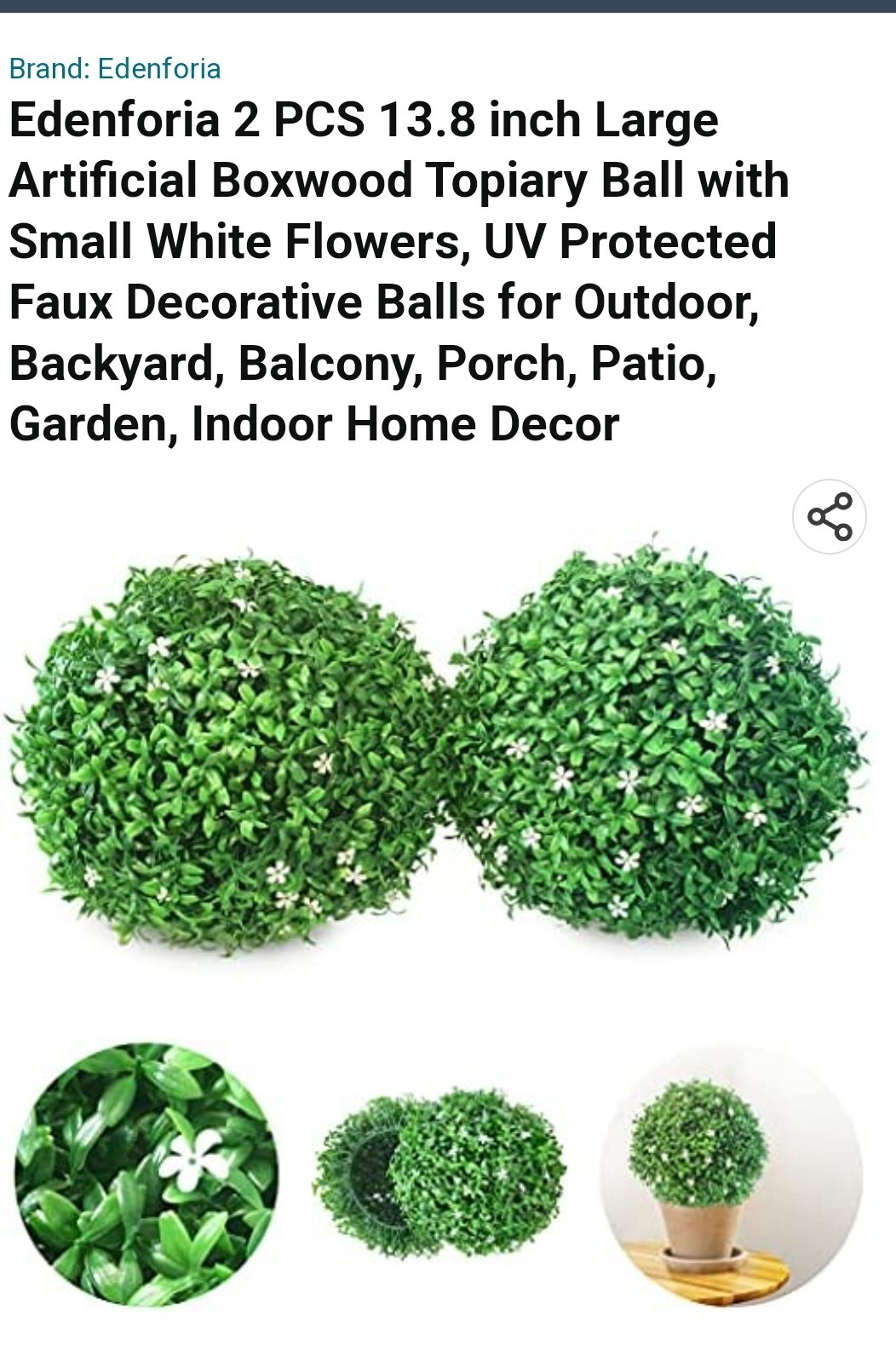 GARDEN SPHERES 13.8 Inch Topiary Balls Set If Two With White Flowers