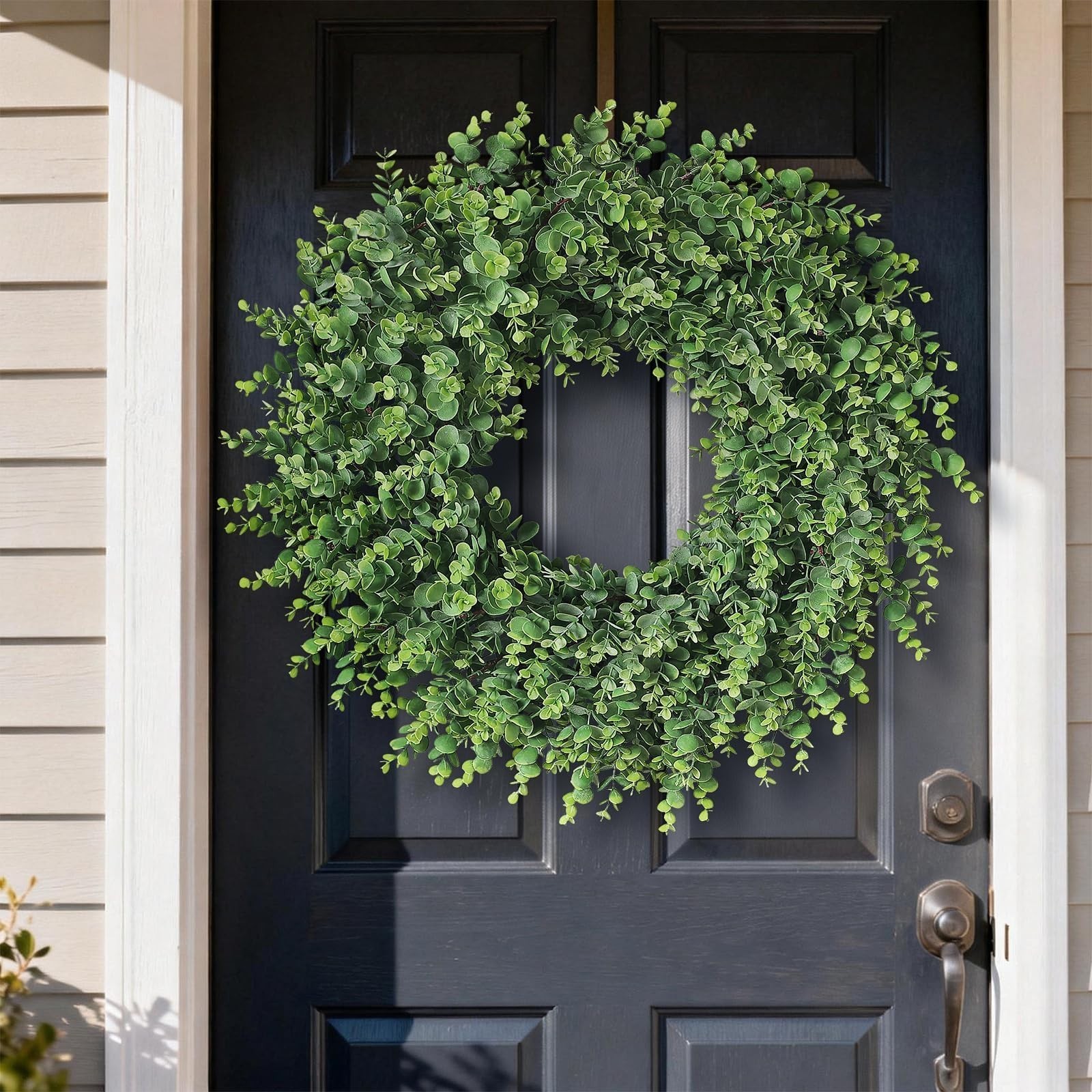 24″ Soft Textured Eucalyptus Wreath – Realistic Faux Greenery for Home Decor, Fr