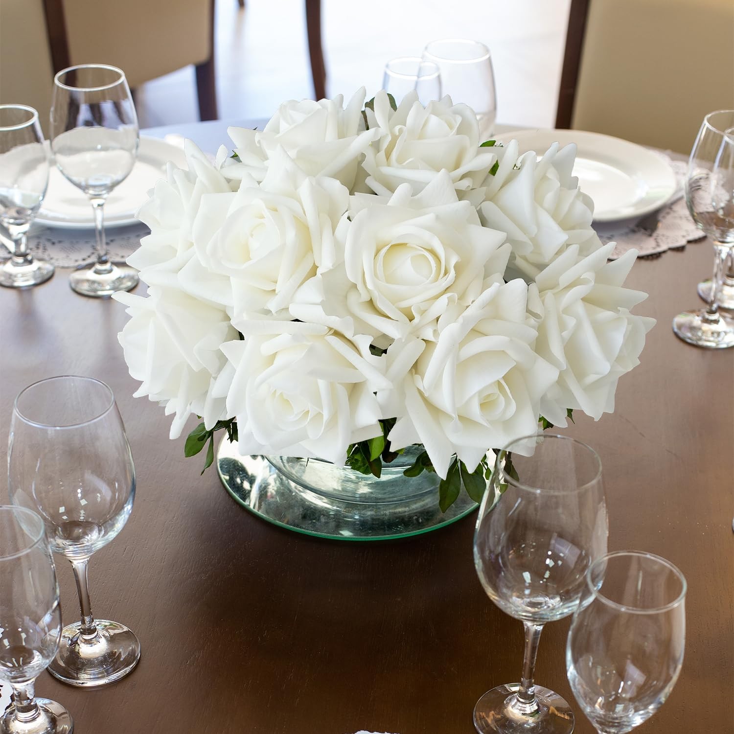 White Flowers Roses Artificial Flowers, 10pcs Soft Real Touch Silk Artificial…