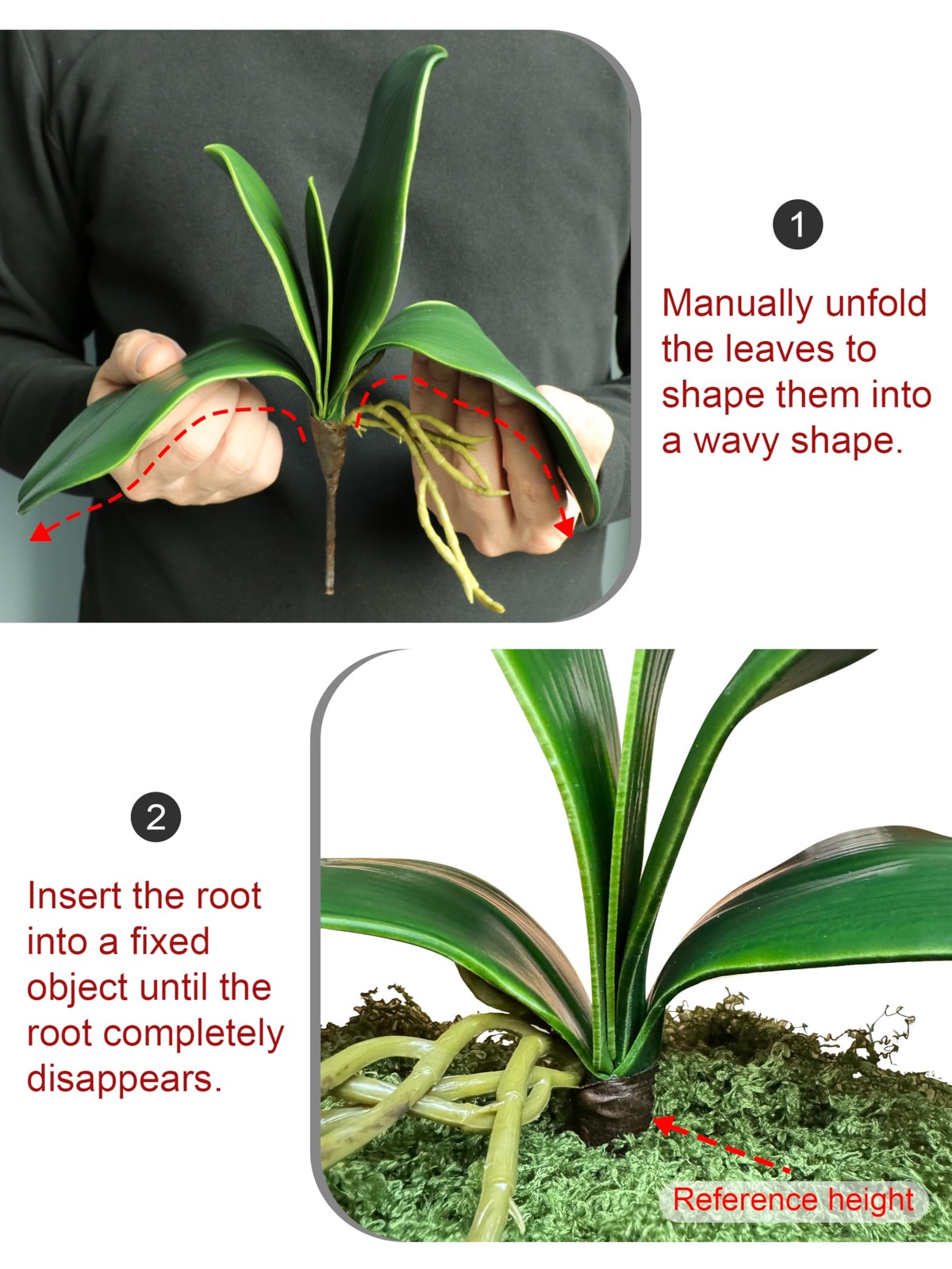 Forlaoers 2pcs Real Touch Orchid Stems Green Fake Leaves Phalaenopsis Orchids