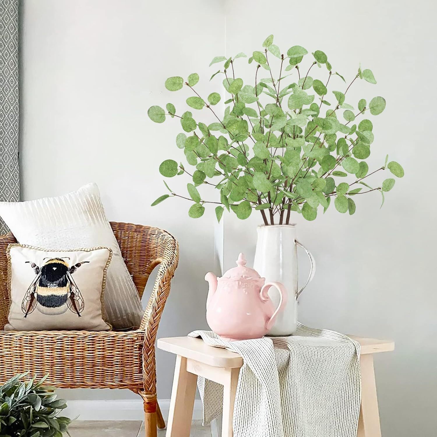 4 Pcs Artificial Eucalyptus Stems Leaves, 26.3″ Real Touch Leaf Faux Tall Greene