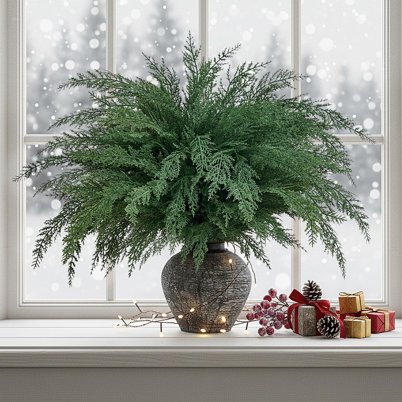 Christmas Cypress Stems for Vases Cedar – Real Touch Realistic Artificial Fau…
