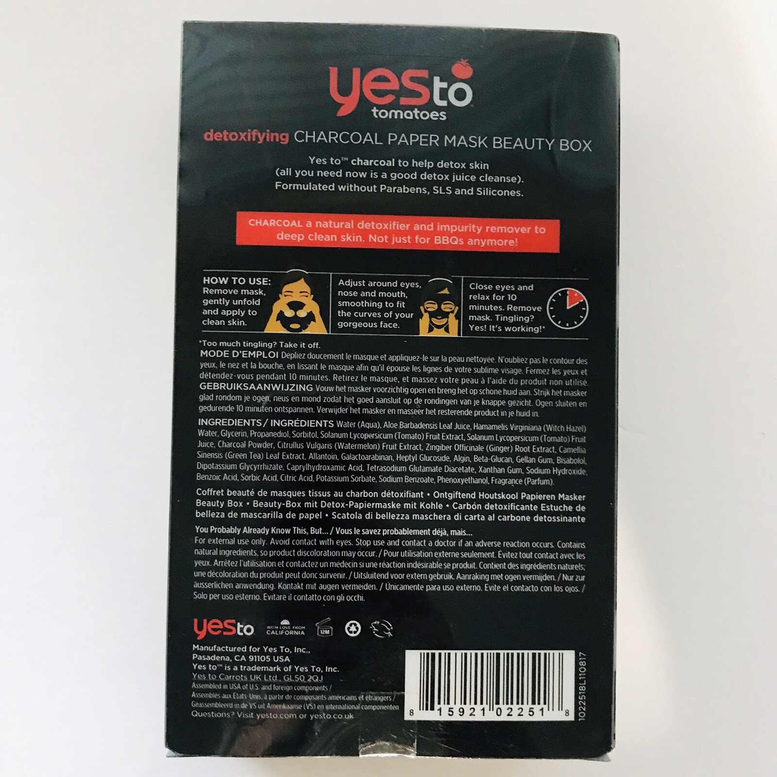YES To Tomatoes Detoxifying Charcoal Paper Mask Beauty Box–10 Masks