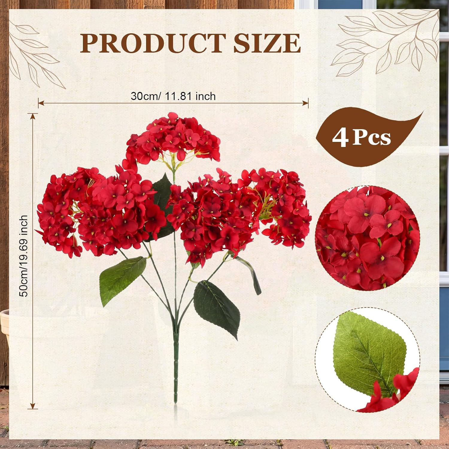 20 Red Silk Hydrangea Flowers – UV Resistant Faux Blooms for Weddings & Decor