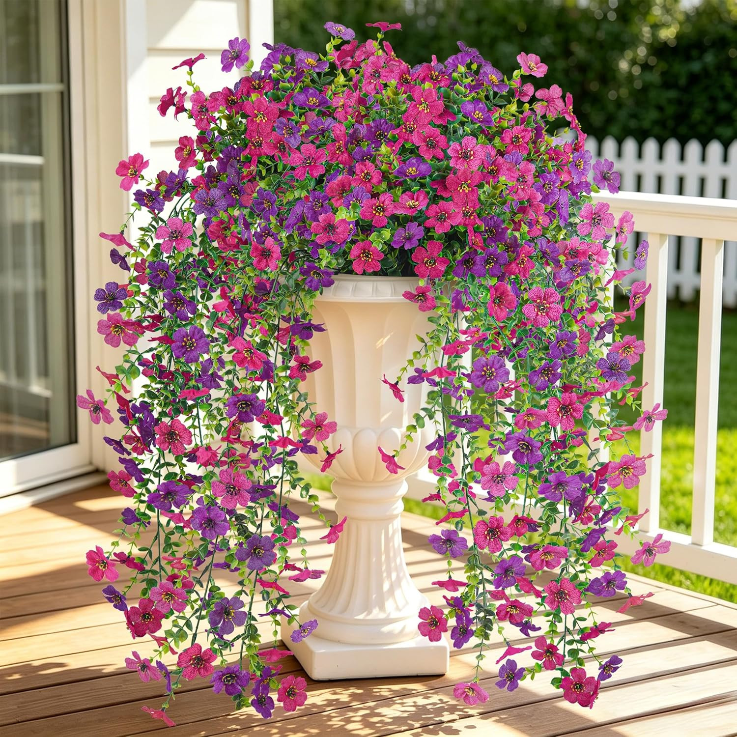 Artificial Hanging Flowers for Outdoors, 4 Pcs UV Resistant Cascading Fake Outdo