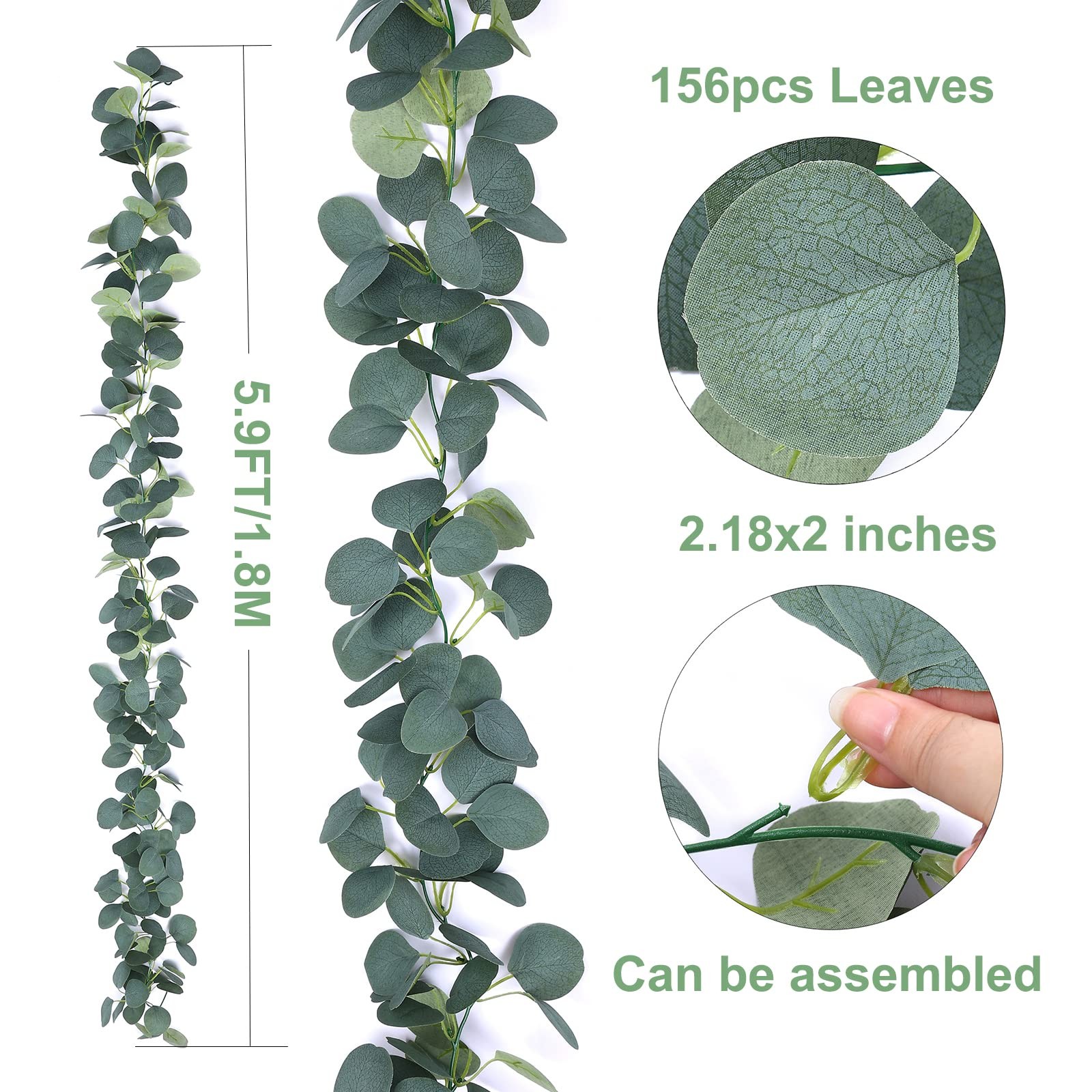 2 Pack Artificial Eucalyptus Garland Faux Silk Leaf Silver Dollar Eucalyptus …