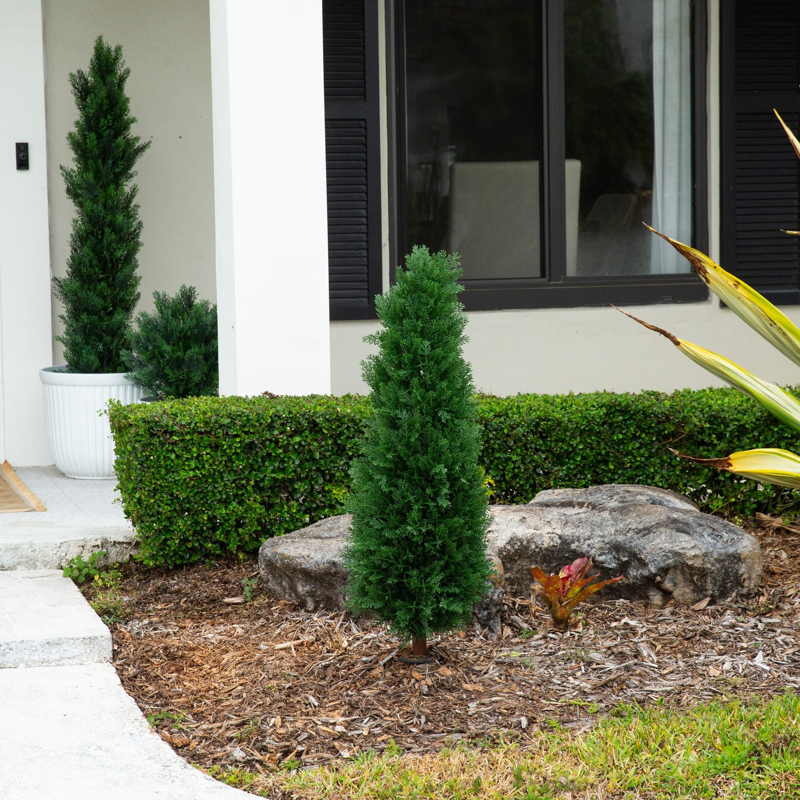 Nearly Natural 4ft UV Resistant Cedar Plant w/ Integrated Ground Stake(Set of 2)