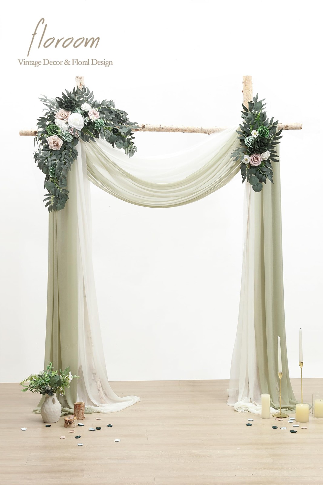 Arch Flowers with Drapes Kit (Pack of 4) – 2pcs Artificial Emerald & Sage Gre…