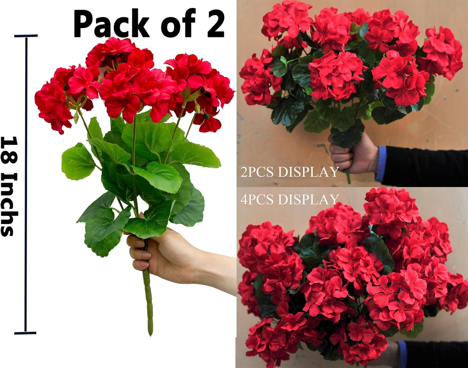 2PCS 18” Artificial Geraniums Silk Flowers Plants Home Outdoor Decor Garden …