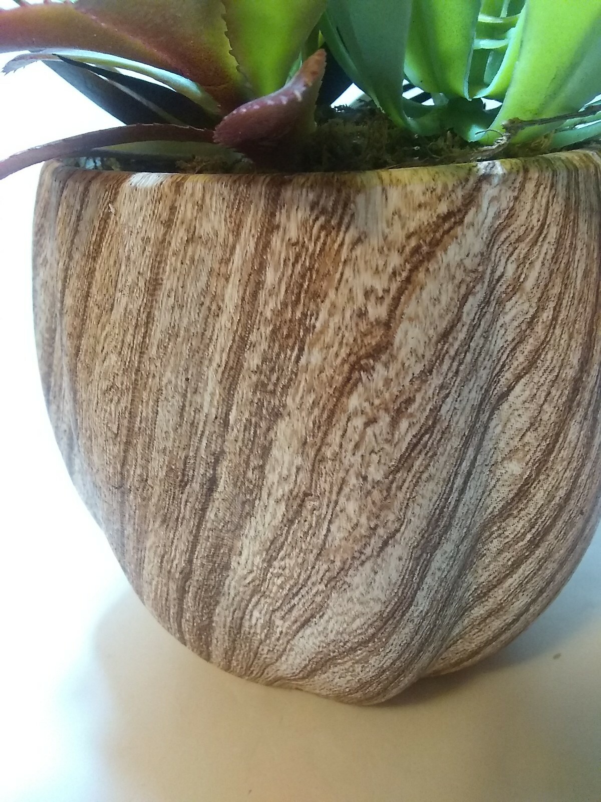New Ceramic Planter w/ Faux Succulent Plant Decor, Brown & Cream 8 “