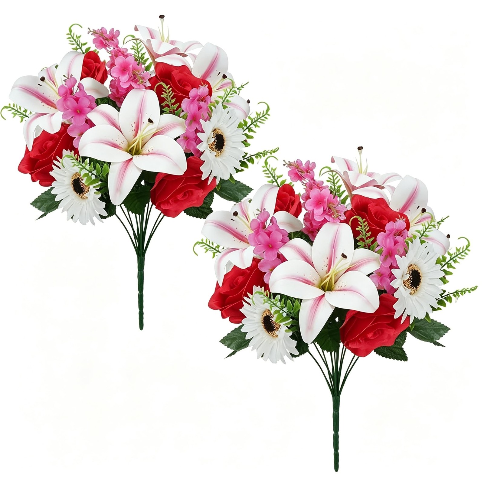 2 Pcs Cemetery Flowers For Grave 19.6 Inch Lilies Silk Floral Arrangement