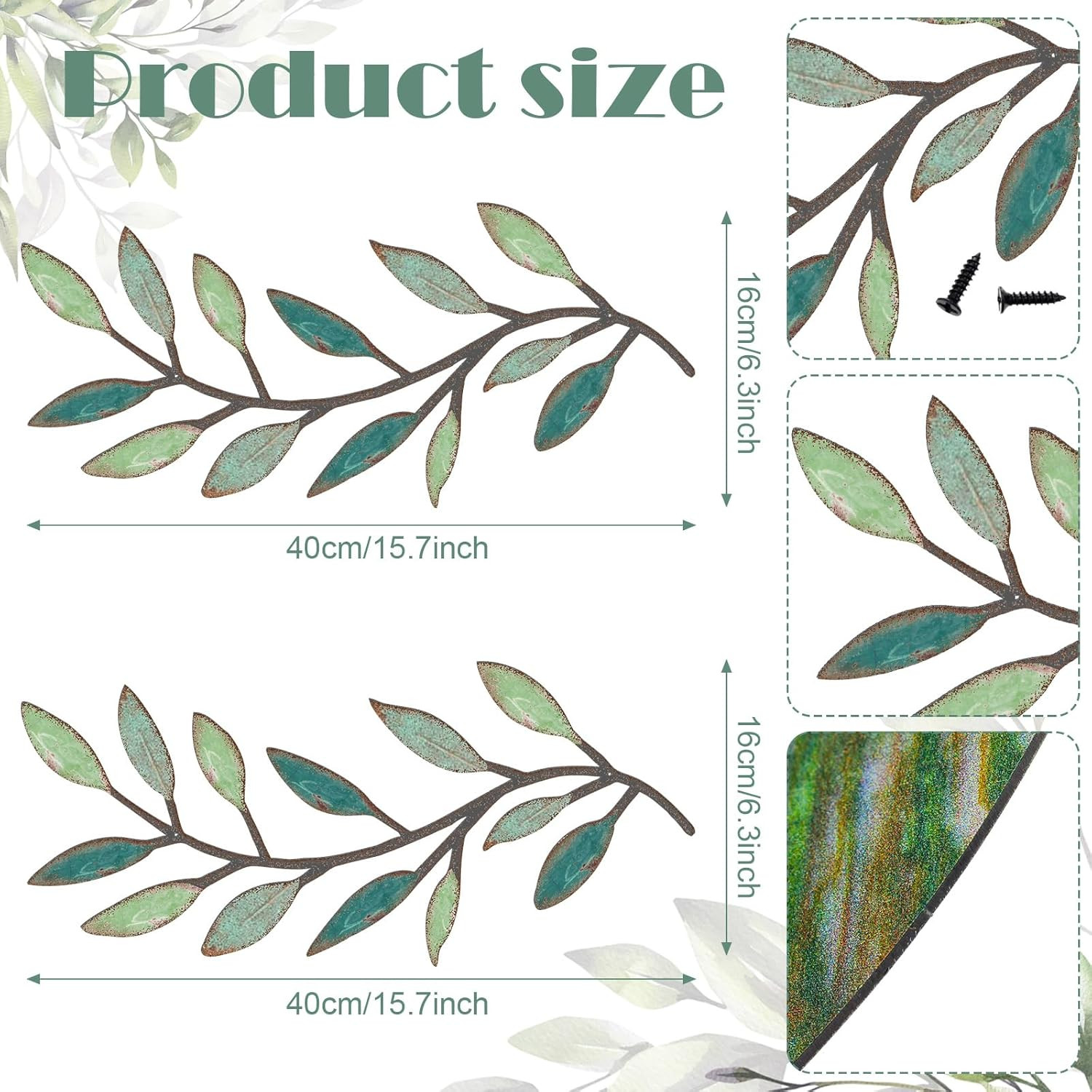 2 Pieces Metal Tree Leaf Wall Decor Vine Olive Branch Leaf Wall Art Living Room,