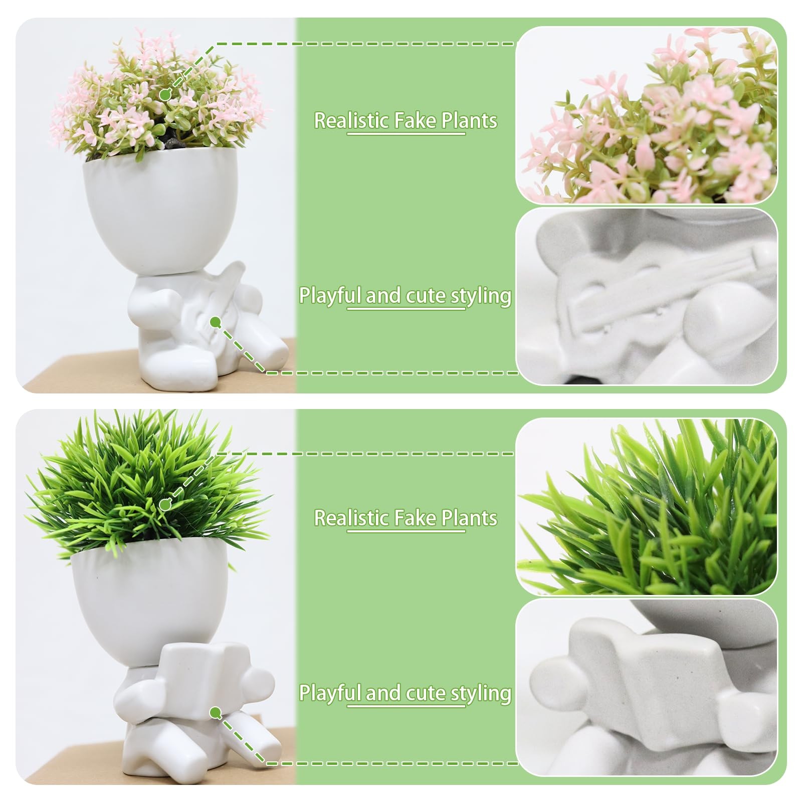 2 PCS Mini Fake Succulent Plants Desk Decor Cute Faux Bathroom Office Decor