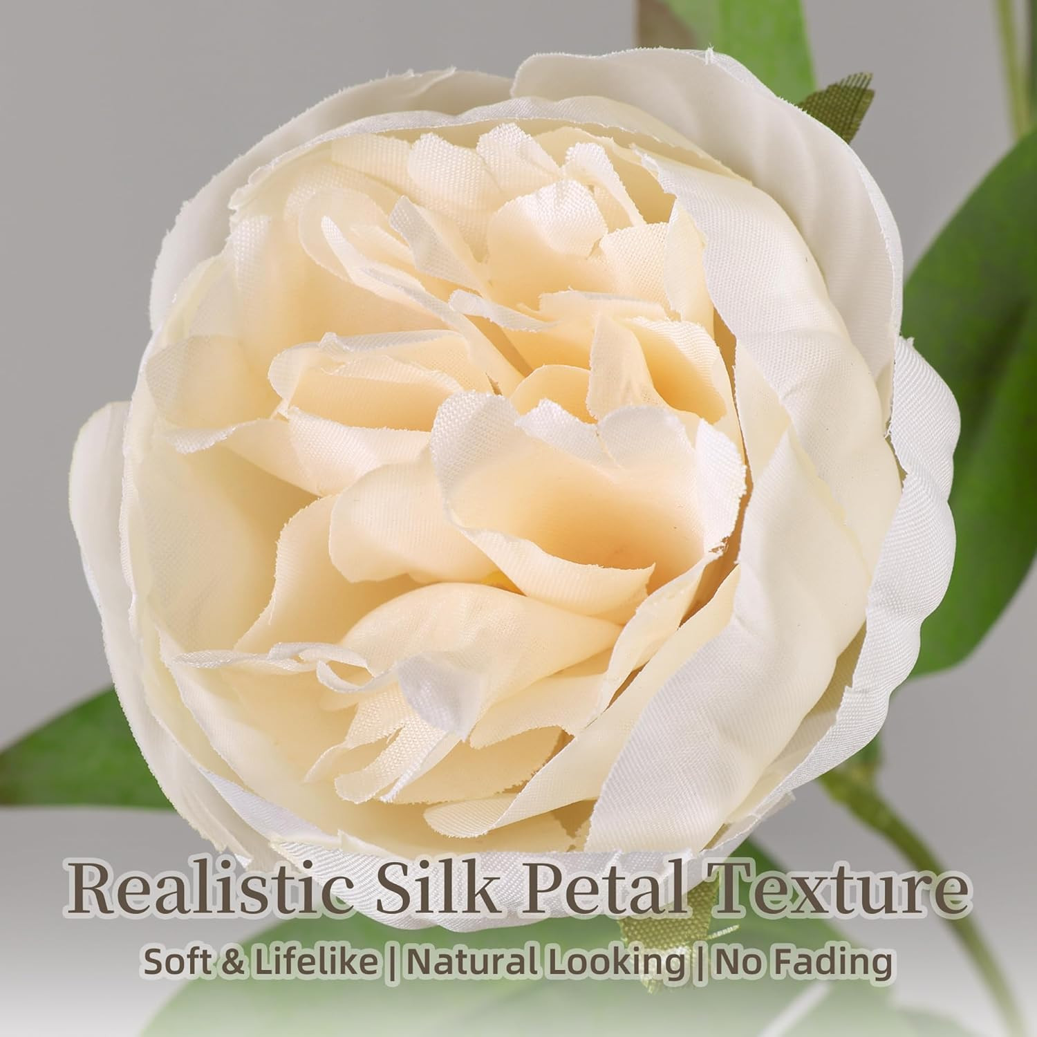 florisso 6 Pcs Peony Artificial Flowers for Vase 27″ – Fake Stems (Beige) | Bulk