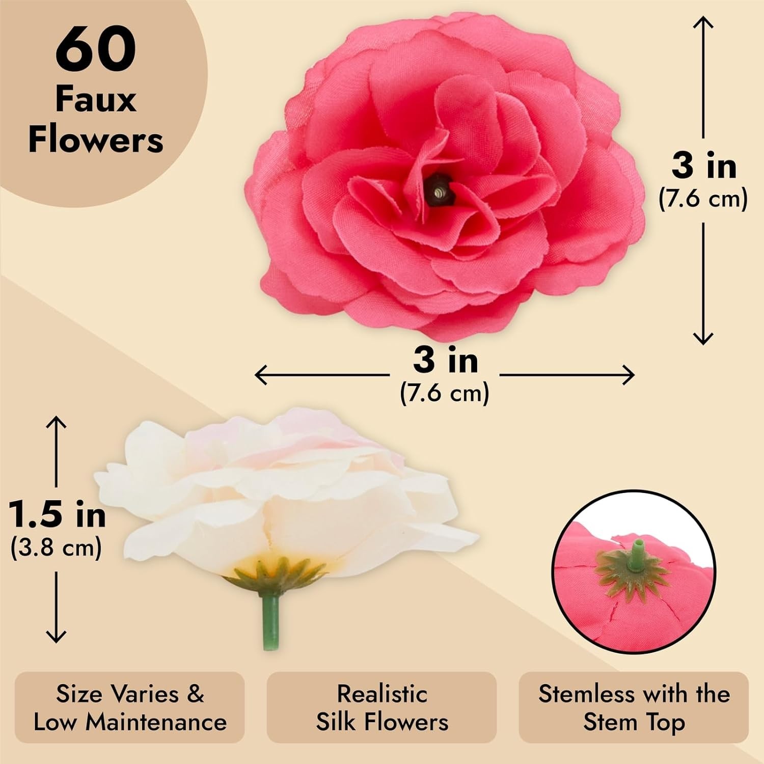 Elegant 60-Piece Silk Flower Set: Mini Heads, 6 Colors – Perfect for All Seasons