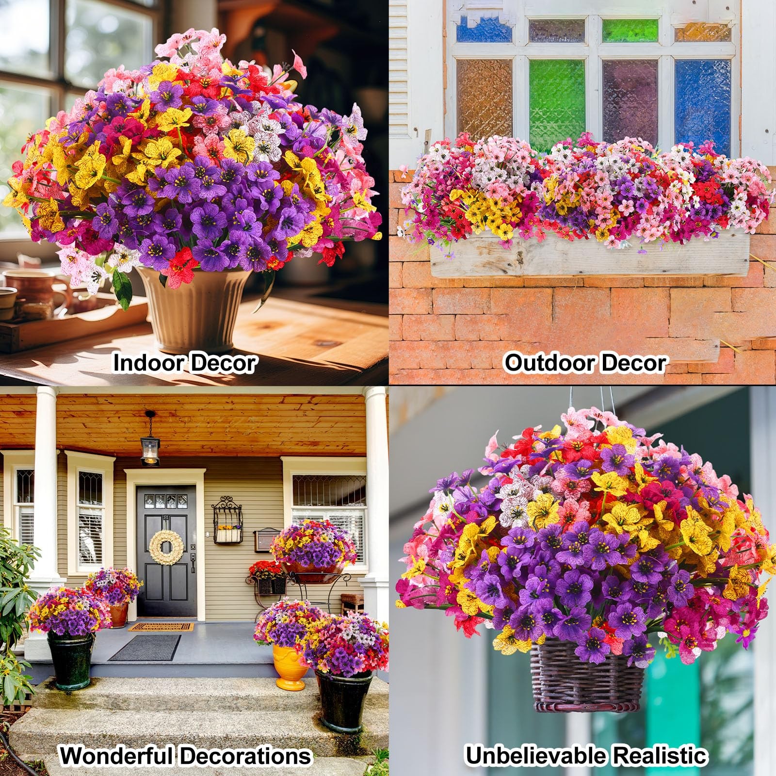 56 Bundles Artificial Flowers for Outdoor Decoration Plastic No Fade UV Resis…