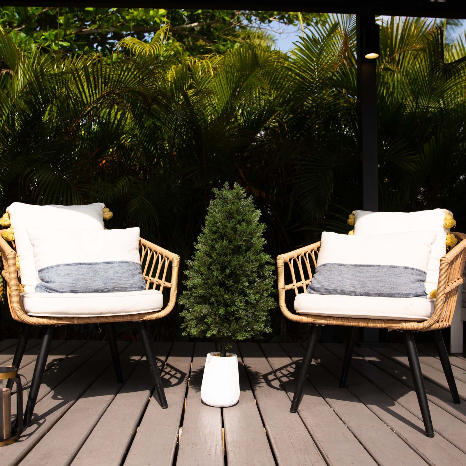 Nearly Natural 3ft UV Resistant Cedar Tree in White Planter in Green