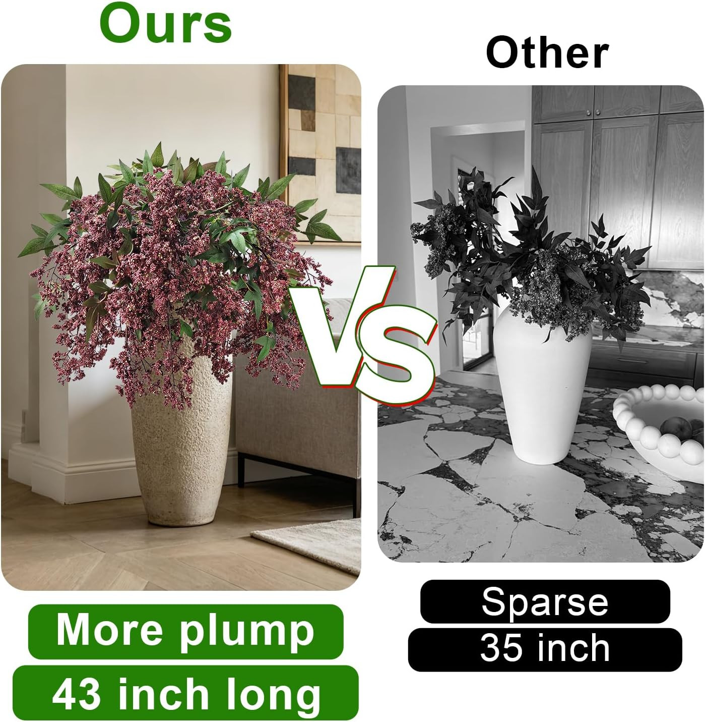 43 Inch Artificial Nandina Berry Stems for Vase, Realistic Fall Floral Stems Fau