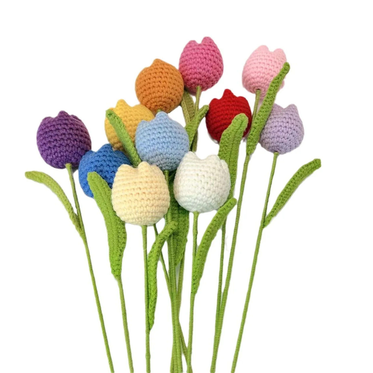 1PC Knitted Flower Tulips Fake Flowers Bouquet Wedding Decoration Hand Crochet W