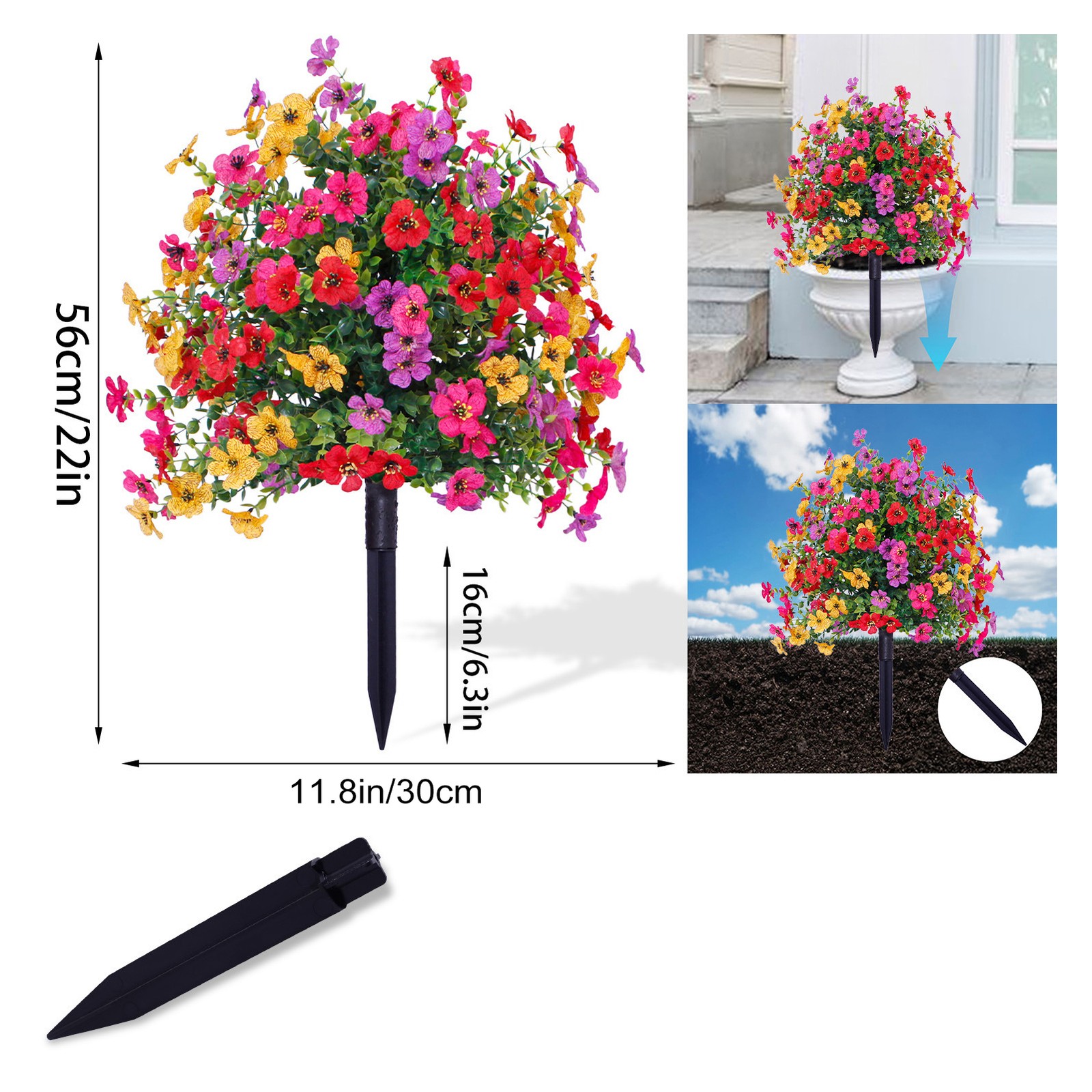 2PC Artificial Violet Flowers w/Ground Spike Fake Plants Garden Patio Yard Decor