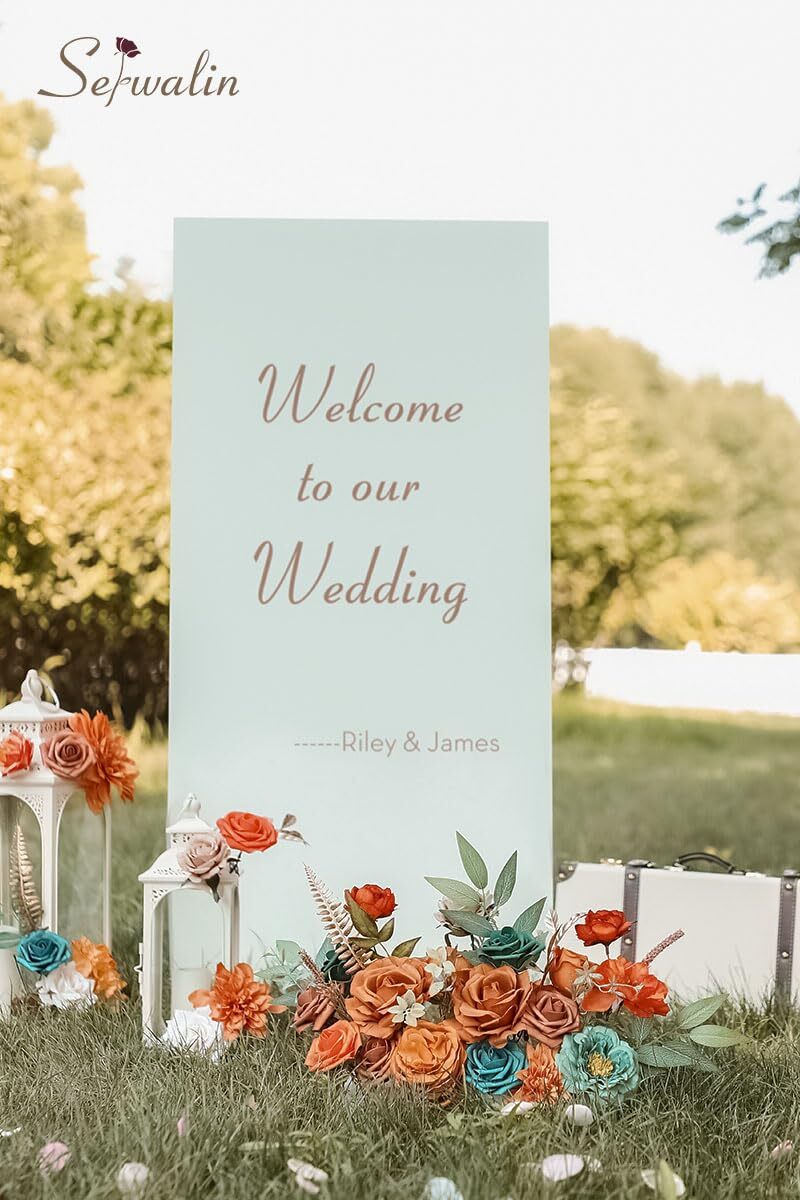 Burnt Orange Teal Silk Flowers Fall Artificial Wedding Centerpieces
