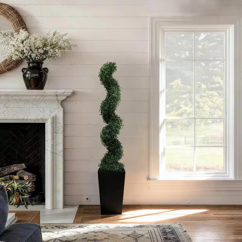 4Ft. Artificial Spiral Topiary Trees W/Black Planter Uv-Resistant Fake Plant,Ind